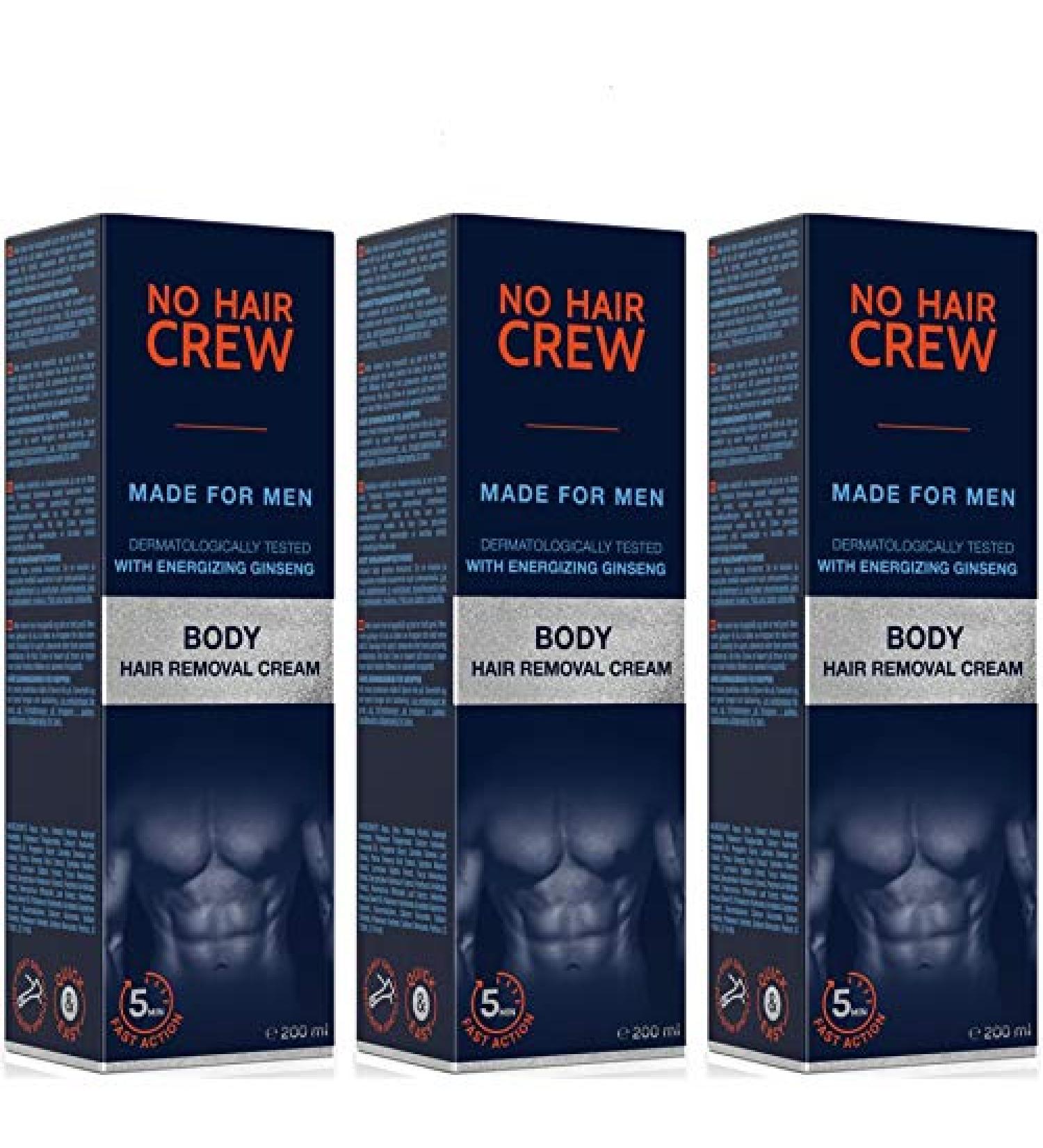 NO HAIR CREW Body Hair Removal Cream for Men - 3 x 200 ml Set | Gentle & Effective Hair Removal for Smooth Skin - Buy Online on GoSupps.com