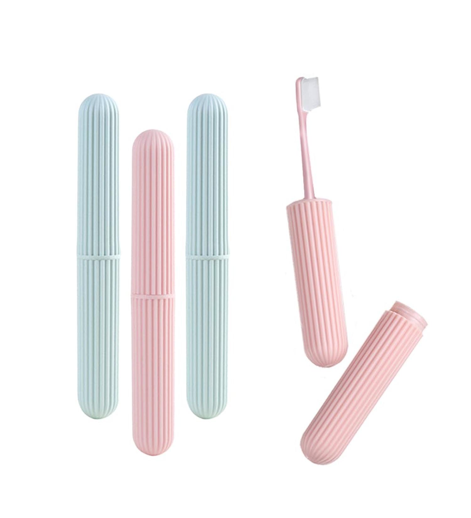 Eco-Friendly Travel Toothbrush Set - 4 Pieces with Protective Covers (Pink & Green) for Home & Travel - Buy Online on GoSupps.com