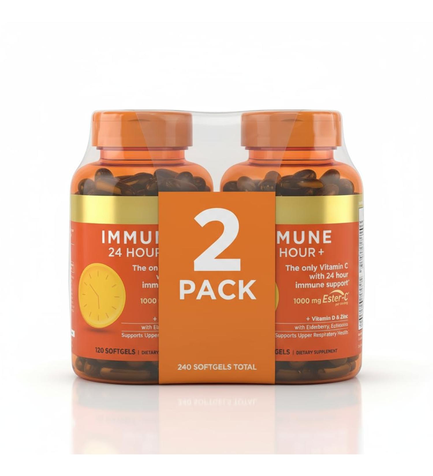 Naturee Bountys Immune 24 Hour + 1000mg Vitamin C (120 Count.) with Vitamin D Zinc Elderberry & Echinacea - Non-GMO Rapid Release Softgels (Pack 02 Unit) - Buy Online on GoSupps.com