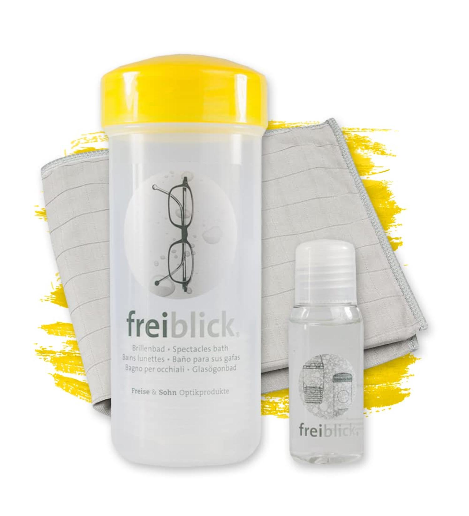 Free View Glasses Bath Set - Yellow | Includes 50ml Cleaner & 40x40cm Microfiber Cloth | Universal Glasses Cleaning Device - Buy Online on GoSupps.com