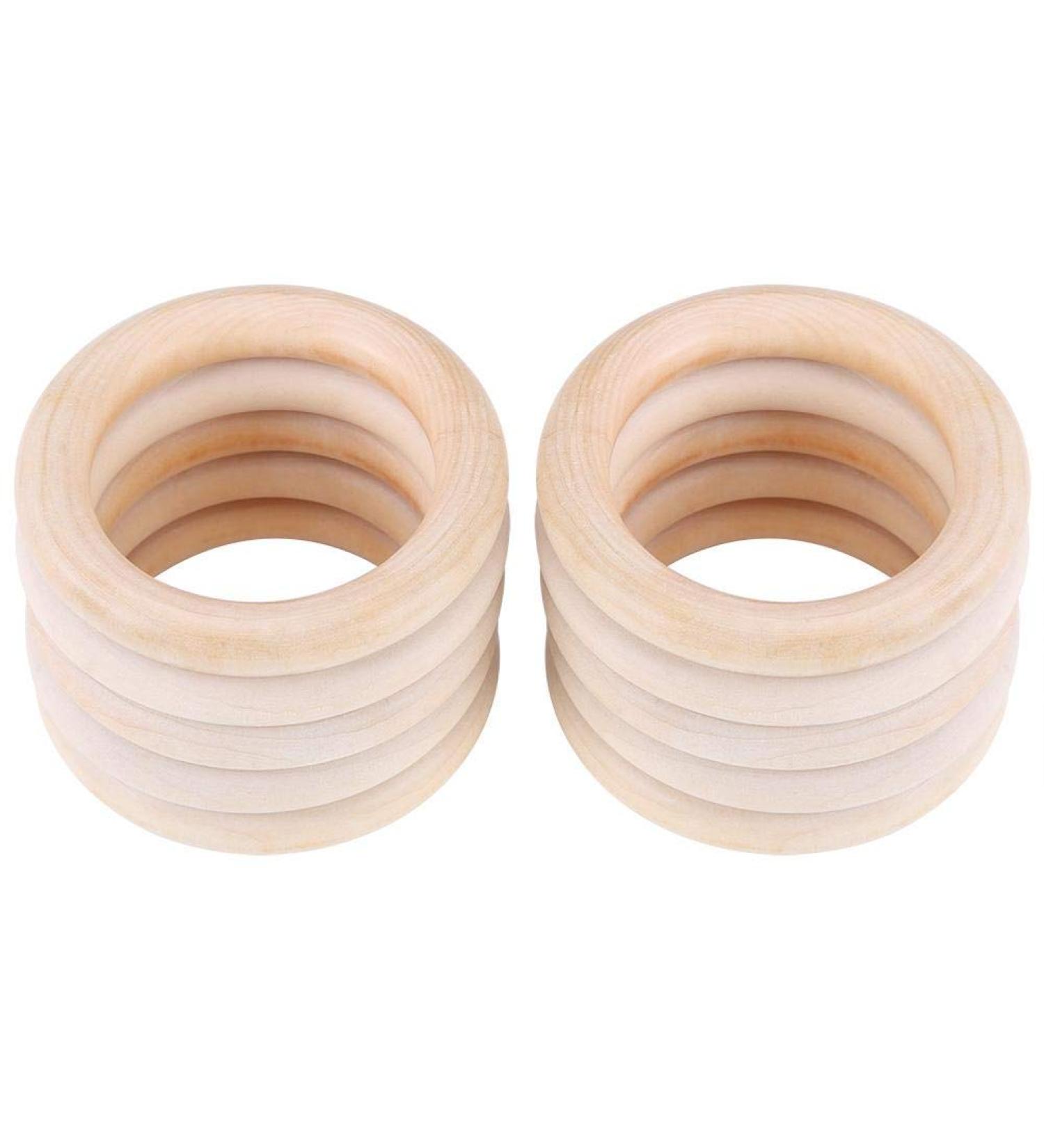 Organic Wooden Teething Rings - Set of 10 Smooth Teething Toys | 7cm & 5cm Diameter | Safe & Natural Baby Comfort - Buy Online on GoSupps.com