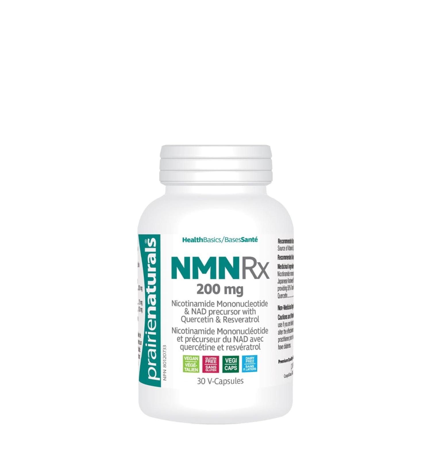 Prairie Naturals NMN Rx 200mg w/Quercetin+Resveratrol provides vitamin B3 and antioxidants - 30 Count Non-GMO Gluten Free Vegan