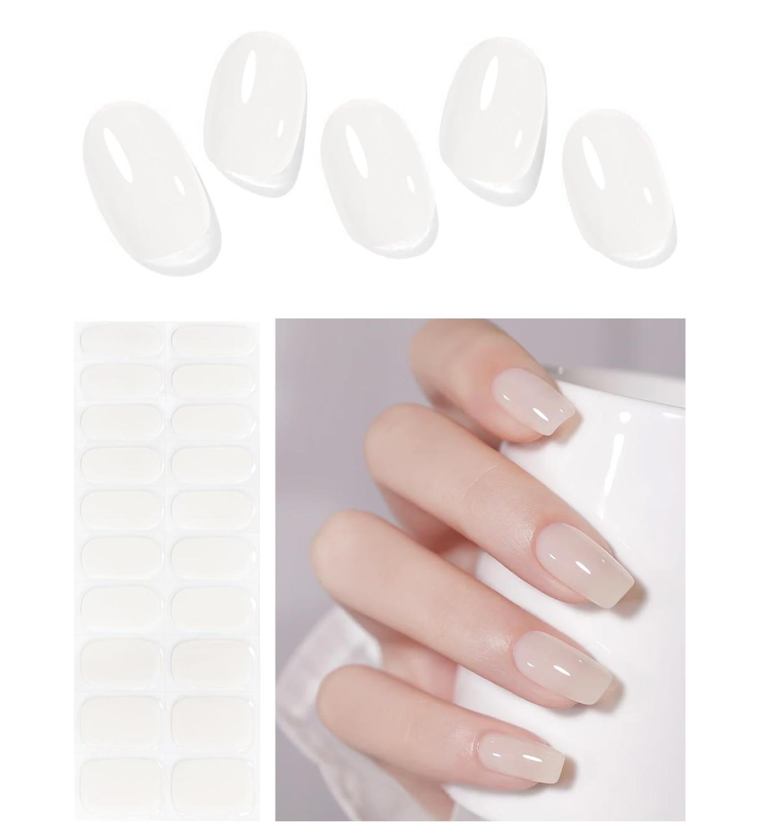 Buy Semi Cured Gel Nail Strips - Jelly White 20 PCS | Easy to Use Gel Nail Wraps for Salon Quality Nails | UV Light Required - Buy Online on GoSupps.com