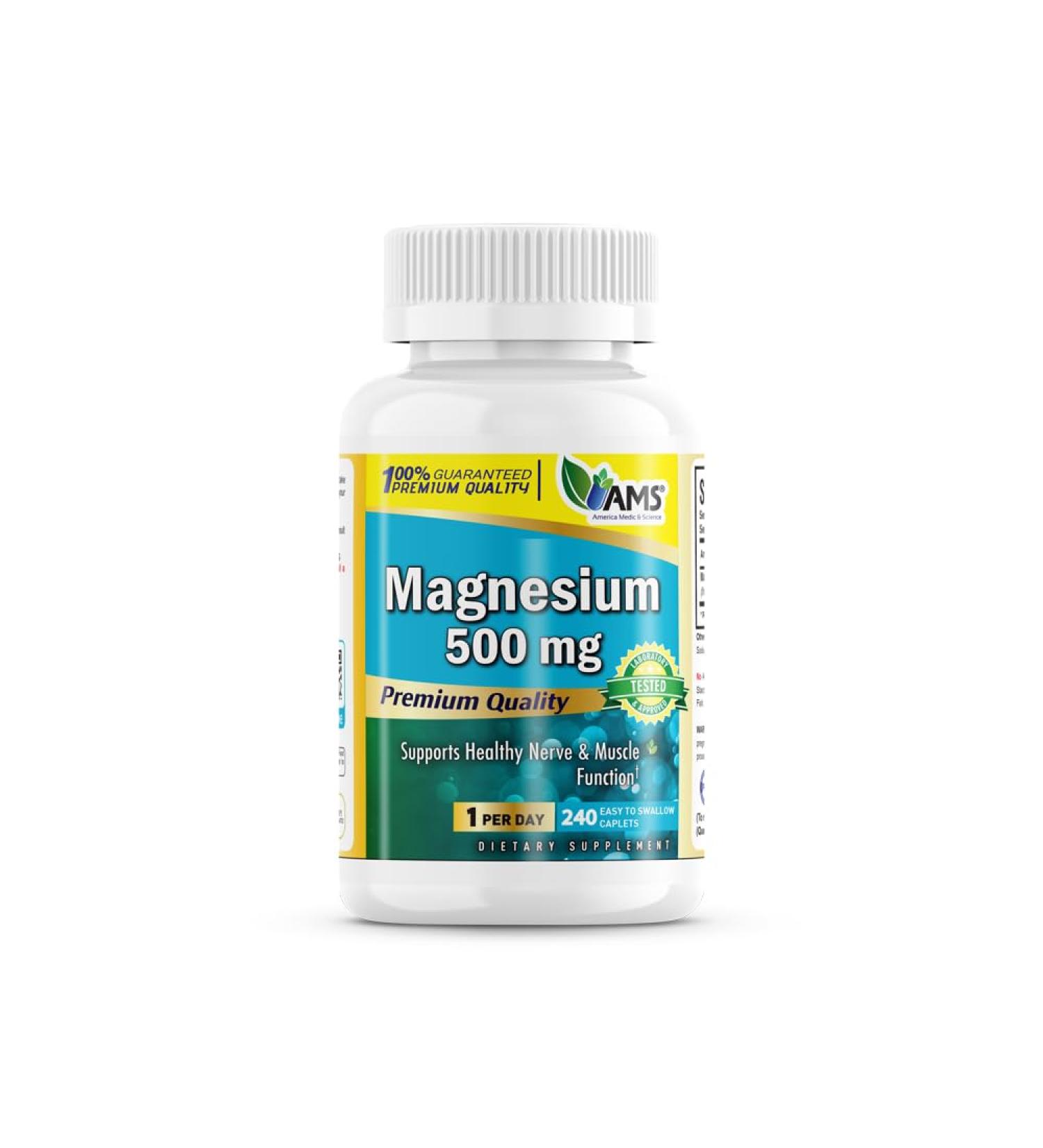 America Medic & Science Magnesium 500 mg (240 Caplets) Pack of 1 for Men & Women Supports Healthy Nerve & Muscle Functions Boosts Exercise Performance - Buy Online on GoSupps.com