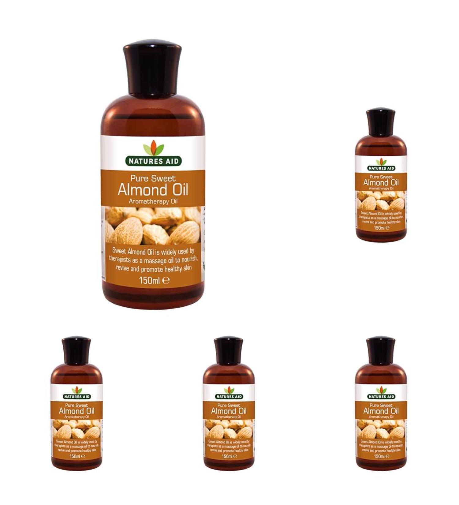 Natures Aid Almond Oil Pure Sweet Almond Oil Massage Oil Suited to Dry Sensitive Skin 150 ml (Pack of 5) - Buy Online on GoSupps.com