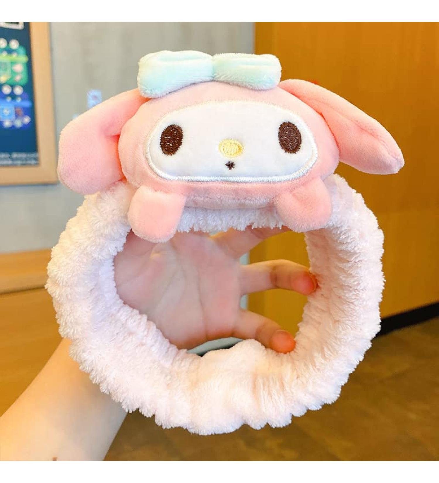 NISHAT San-rio Spa Facial Headband Kawaii Meelody Make Up Wrap Head Terry Cloth Headband Elastic Towel for Face Washing  Shower Pink