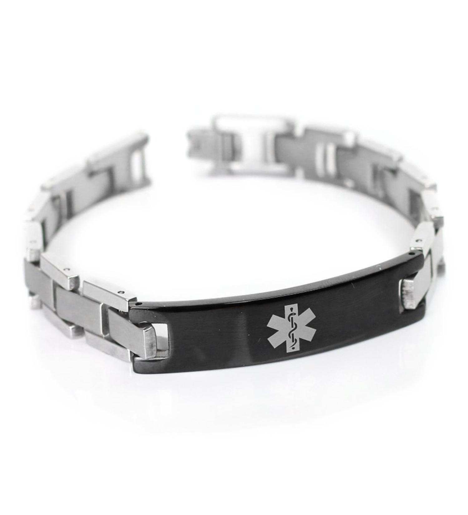 Men s Customized Blood Thinners Medical Bracelet - Engraved Stainless Steel Black ID 7.75 Inches - Buy Online on GoSupps.com
