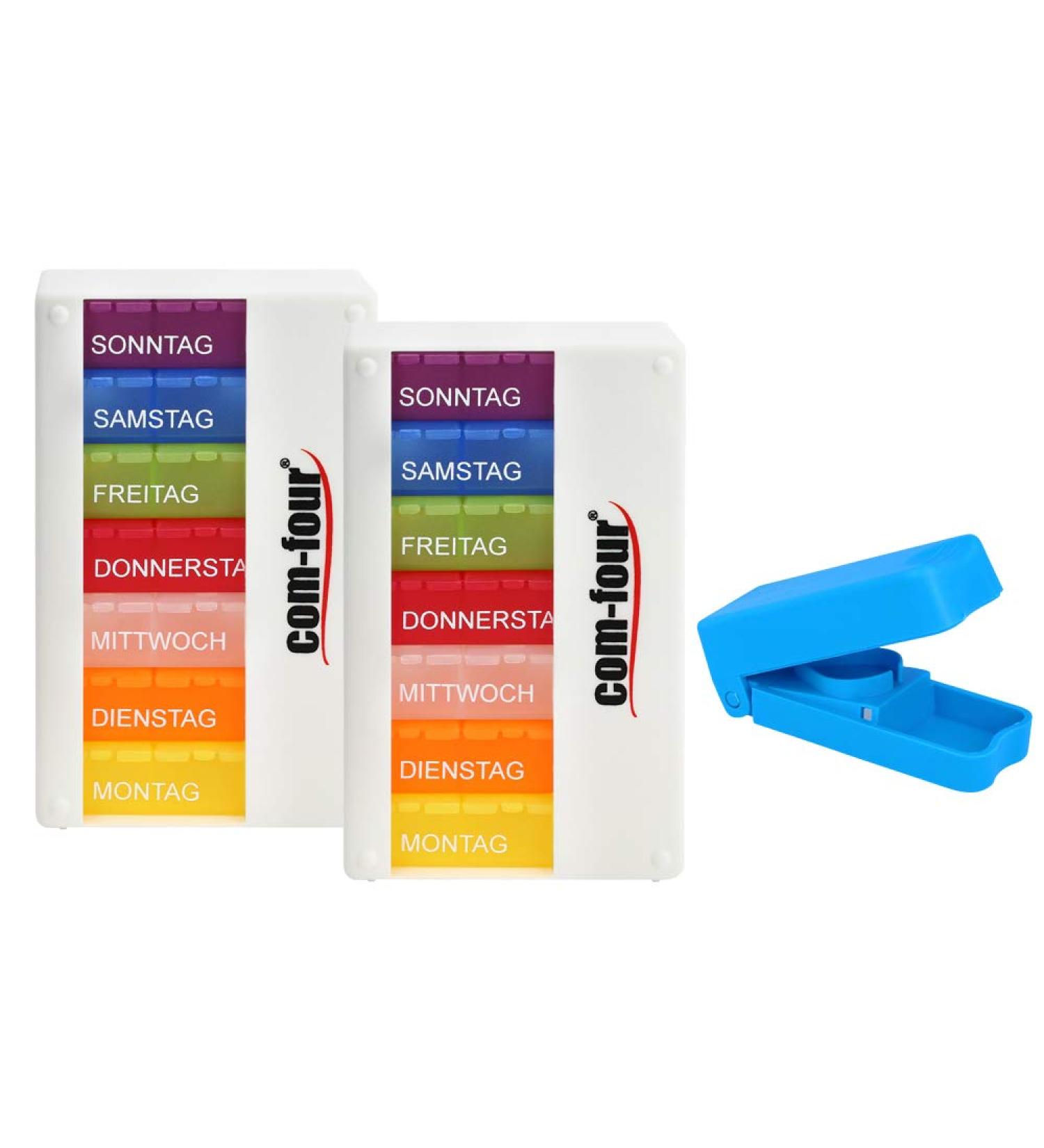 com-four 2x 7-Day Medication Dispenser - Easy Read Pill Box for Morning Noon Evening - Weekly Tablet Organizer with Divider - Alpine White - Buy Online on GoSupps.com