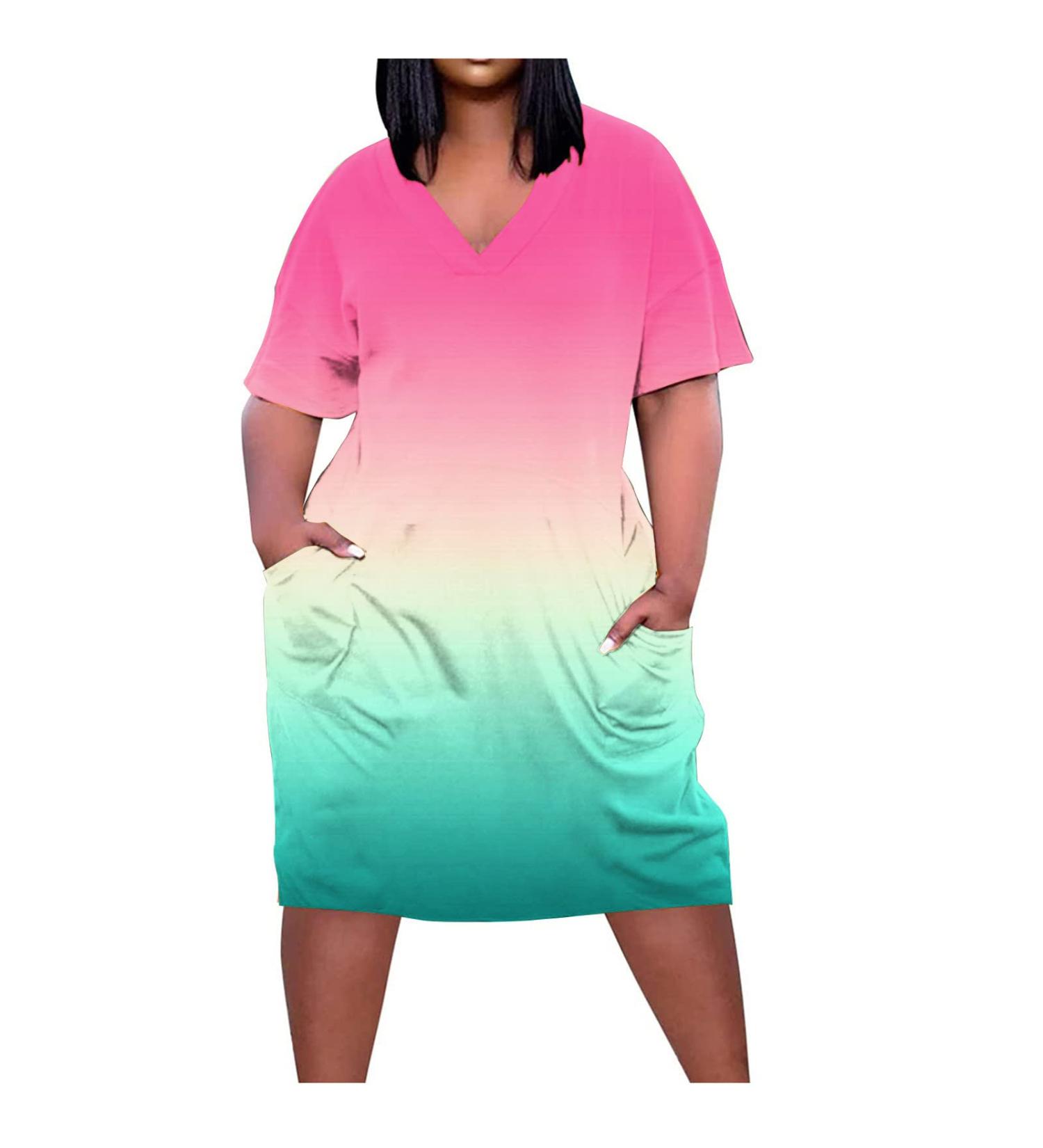 Iuhan Women's Casual Gradient Midi Dress - Pink Summer Sundress - XX-Large - Buy Online on GoSupps.com