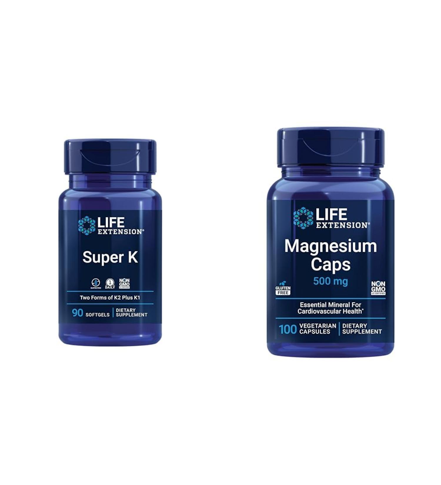 Life Extension Super K Vitamin K1 K2 MK-7 MK-4 Vitamin C and Magnesium Capsules 500mg Heart Bone Arterial Health - Buy Online on GoSupps.com