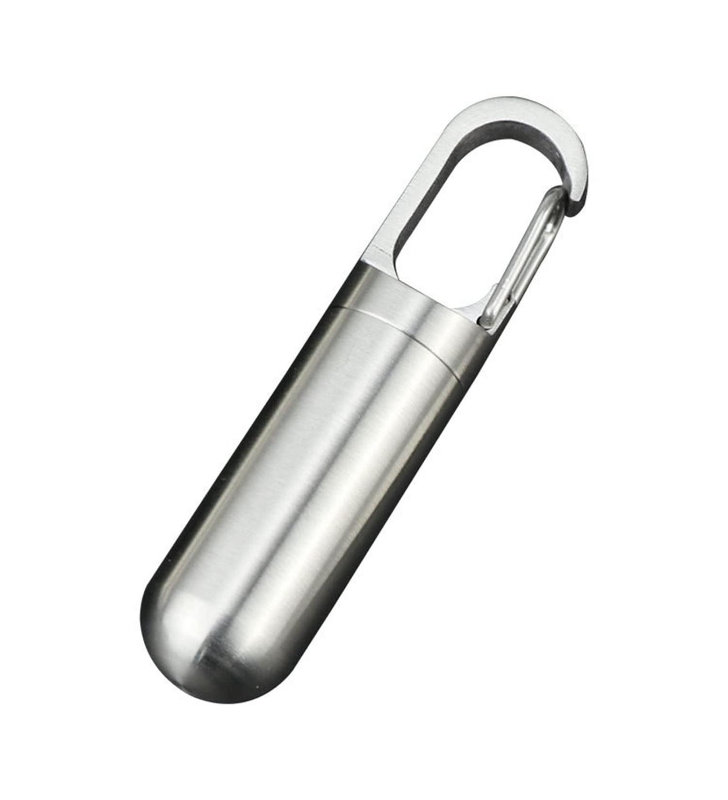 Stainless Steel Waterproof Pill Box Keychain - Mini Pill Organizer for Outdoor Travel - Buy Online on GoSupps.com