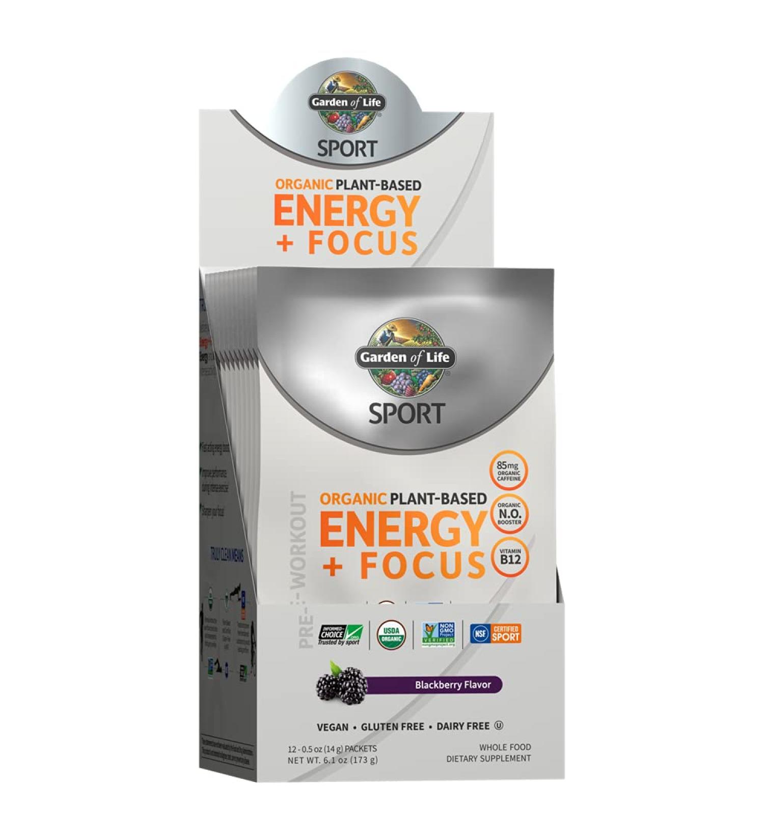 Garden of Life SPORT Organic Plant-Based Pre Workout Powder - Blackberry Flavor Vegan Gluten-Free Natural Energy Boost 12 Servings - Buy Online on GoSupps.com