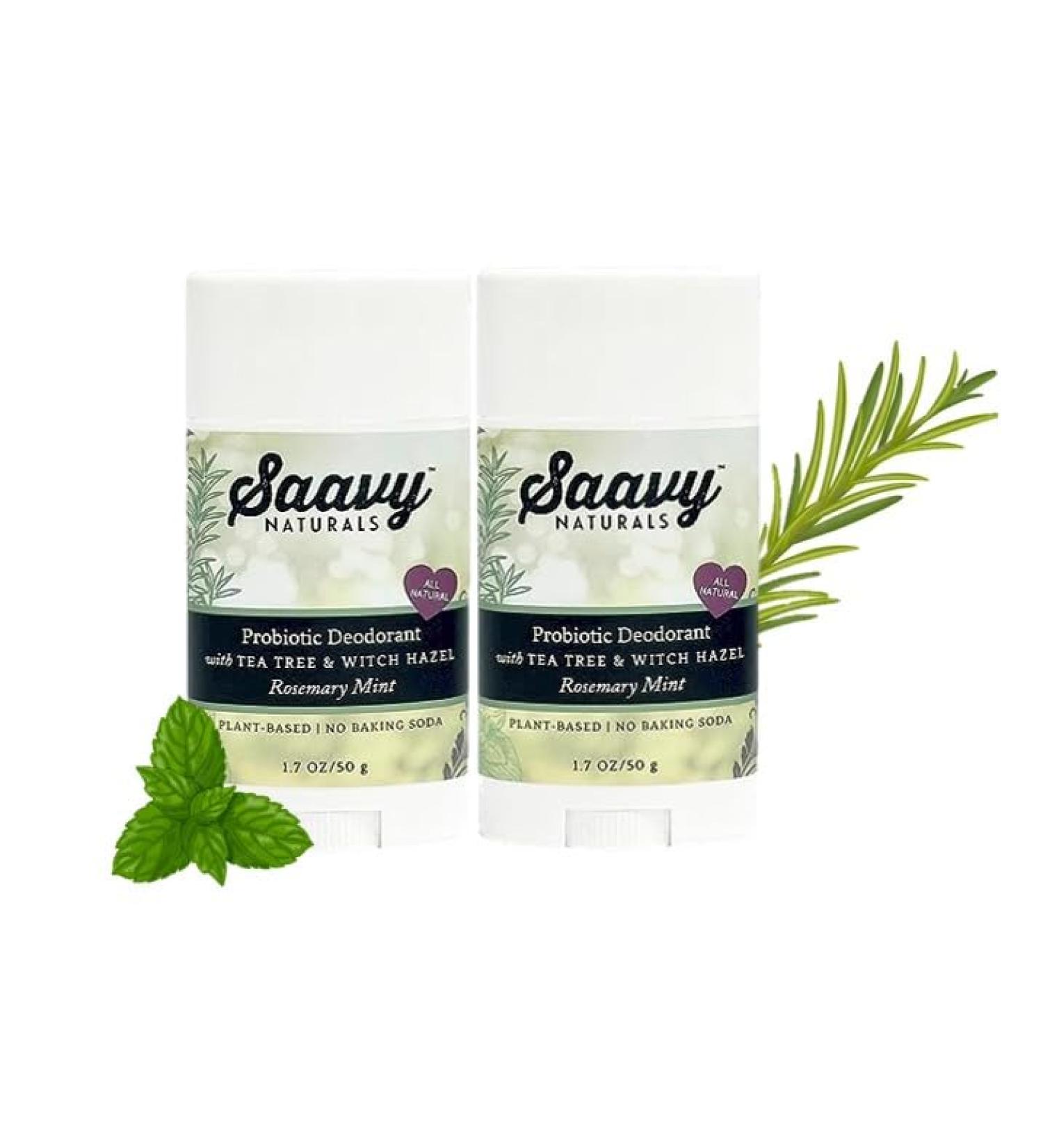 2 PACK- Saavy Naturals Probiotic Deodorant Aluminum-Free Baking Soda Free No Residue All Day Protection for Women Natural Vegan Formula Rosemary Mint - 1.7 Oz Fresh - Buy Online on GoSupps.com
