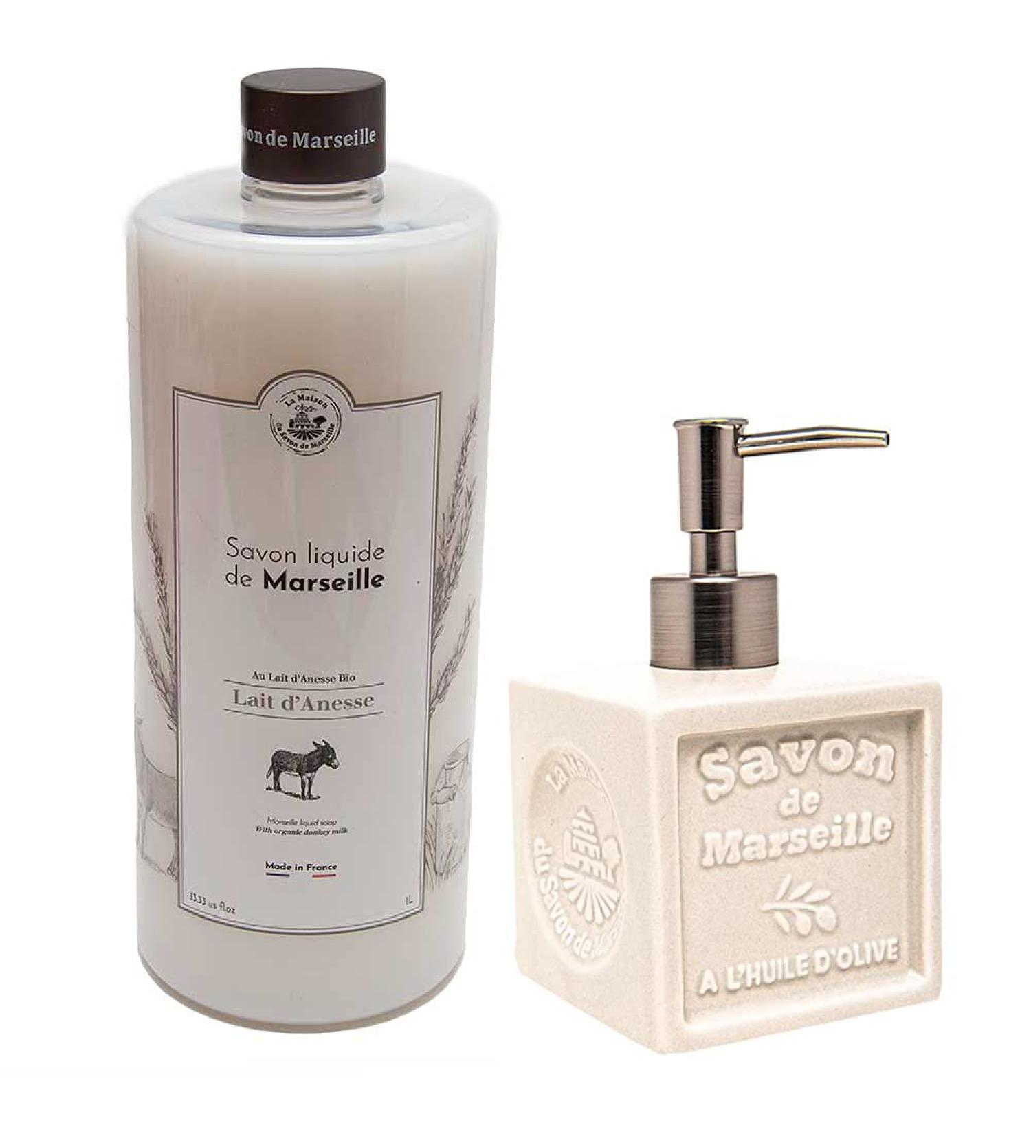 Maison Du Savon The Marseille fluids of smoothsepsep with white ceramic supper compliance packaging 1 liters and dispensing 300 ml - Buy Online on GoSupps.com