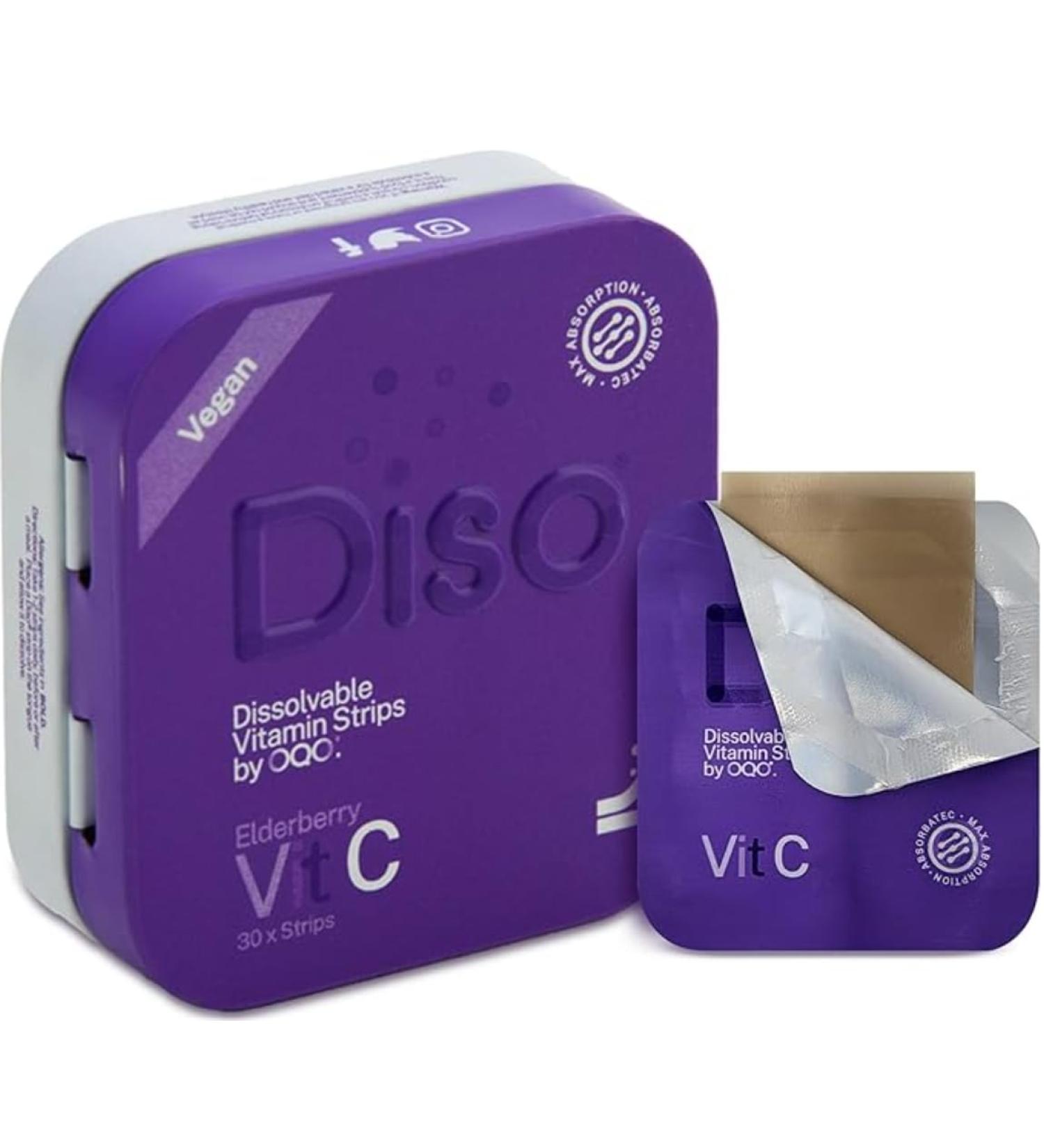 DISO - Vitamin C - Fast-Dissolving Oral Strips, Elderberry Flavor, Boosts Immunity, Vegan, Zero Sugar, Maximum Absorption, Gluten Free, Individually Wrapped, 30 Dissolvable Strips - Buy Online on GoSupps.com