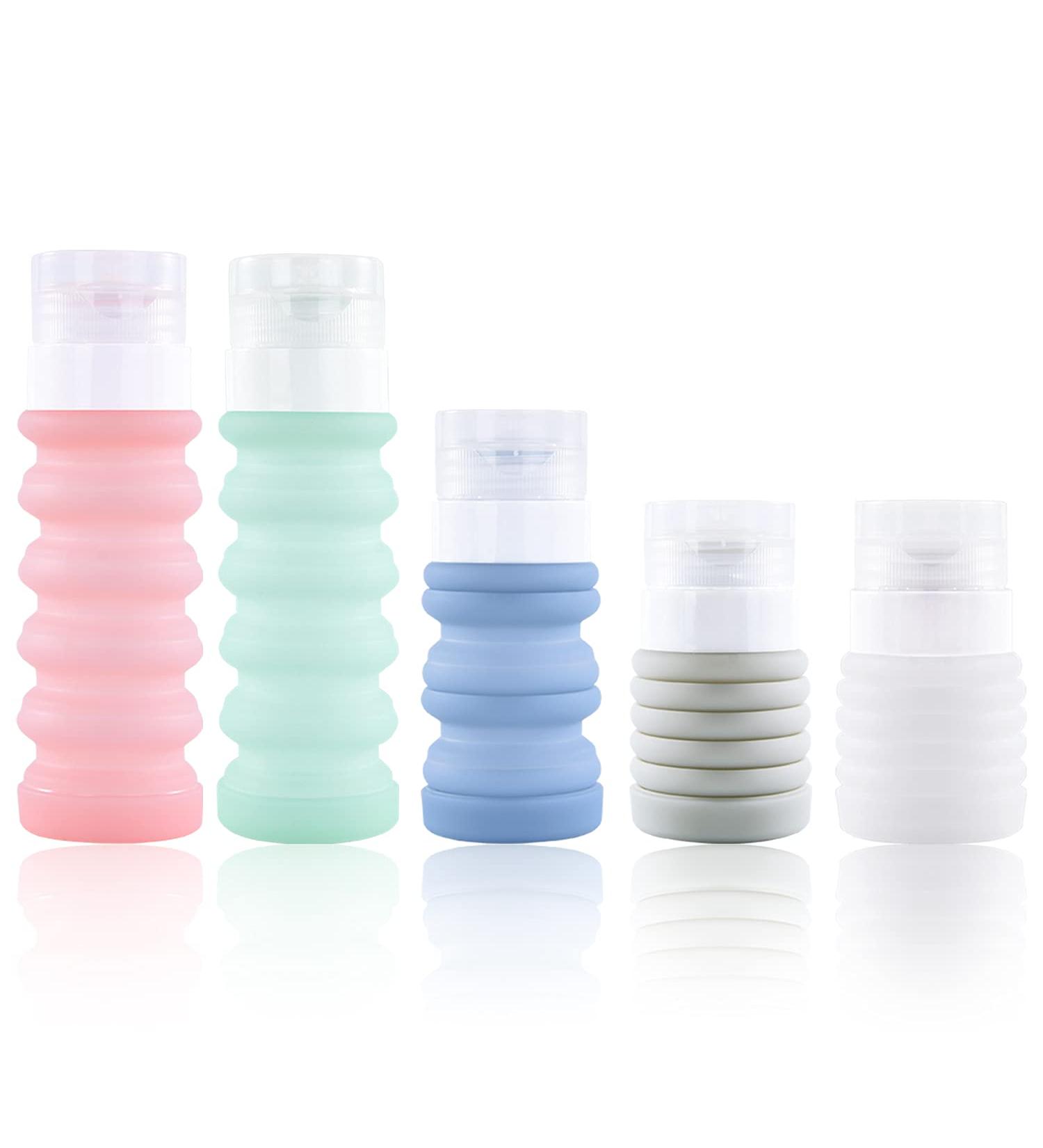 MeFold Silicone Travel Shampoo Bottles Kit - TSA Approved, Leakproof, Collapsible Toiletry Containers - BPA Free, 5 Piece Set for Liquid Toiletries - Airport Travel Accessories - Buy Online on GoSupps.com