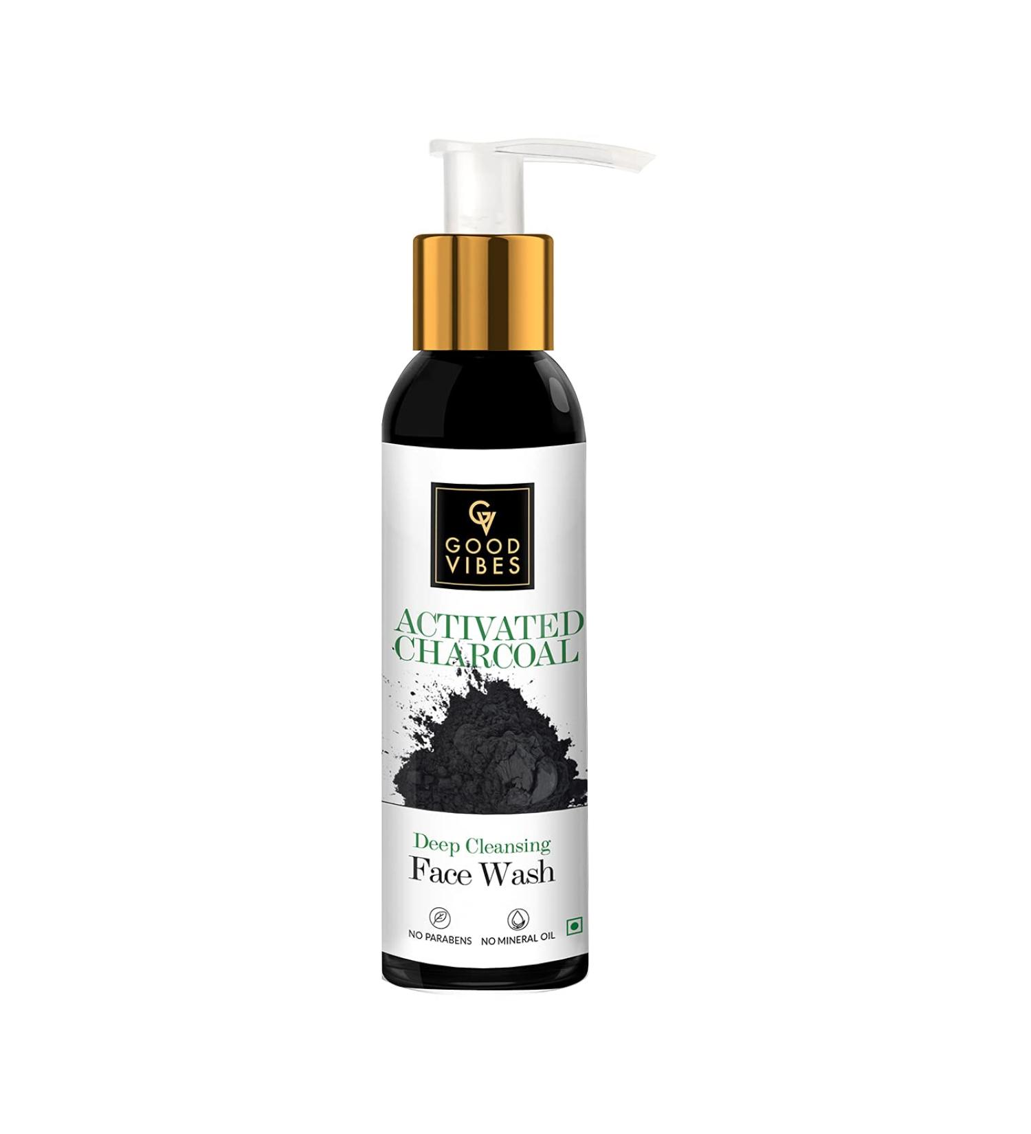 Good Vibes Activated Charcoal Face Wash | Deep Cleansing Formula for All Skin Types | Acne Control & Sebum Reduction | Paraben & Mineral Oil Free | 120 ml - Buy Online on GoSupps.com