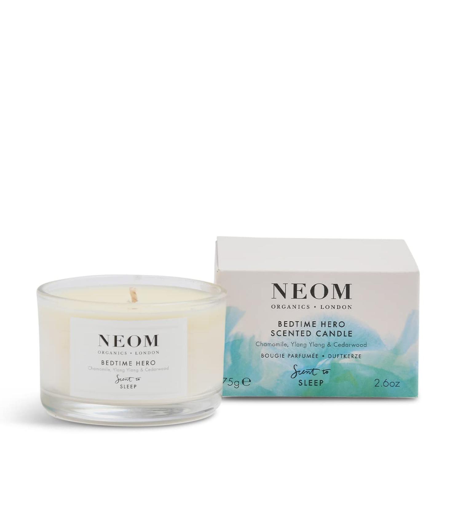 NEOM Bedtime Hero Scented Candle - Travel Size Essential Oil Aromatherapy | Ylang Ylang & Chamomile | Perfect for Sleep | International Shipping - Buy Online on GoSupps.com