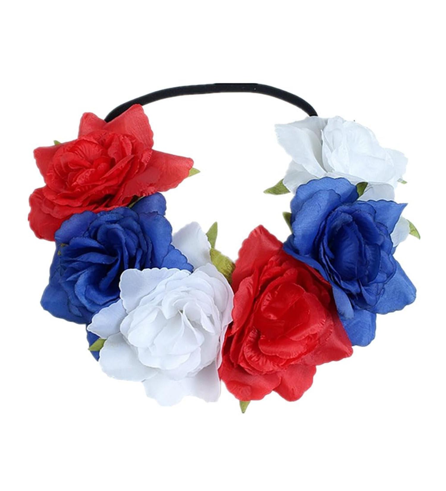 Stretch Rose Flower Headband Mexican Floral Headband Flower Head Crown Floral Hair Wreath Flower Garland Headband White Blue Red - Buy Online on GoSupps.com