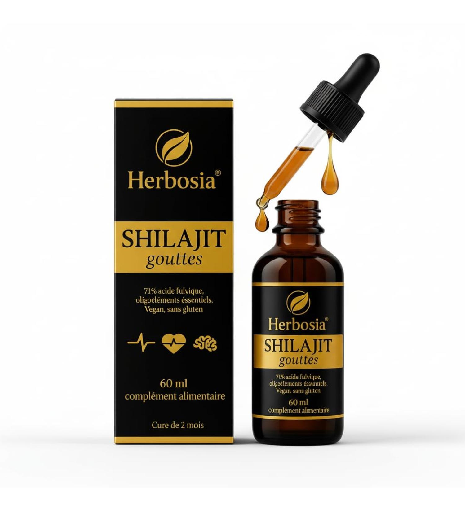  HERBOSIA HERBOSIA Shilajit Drops 60ml Liquid Food Supplement 100% Pure Himalayan Resin Rich in Fulvic Acids V - Buy Online on GoSupps.com
