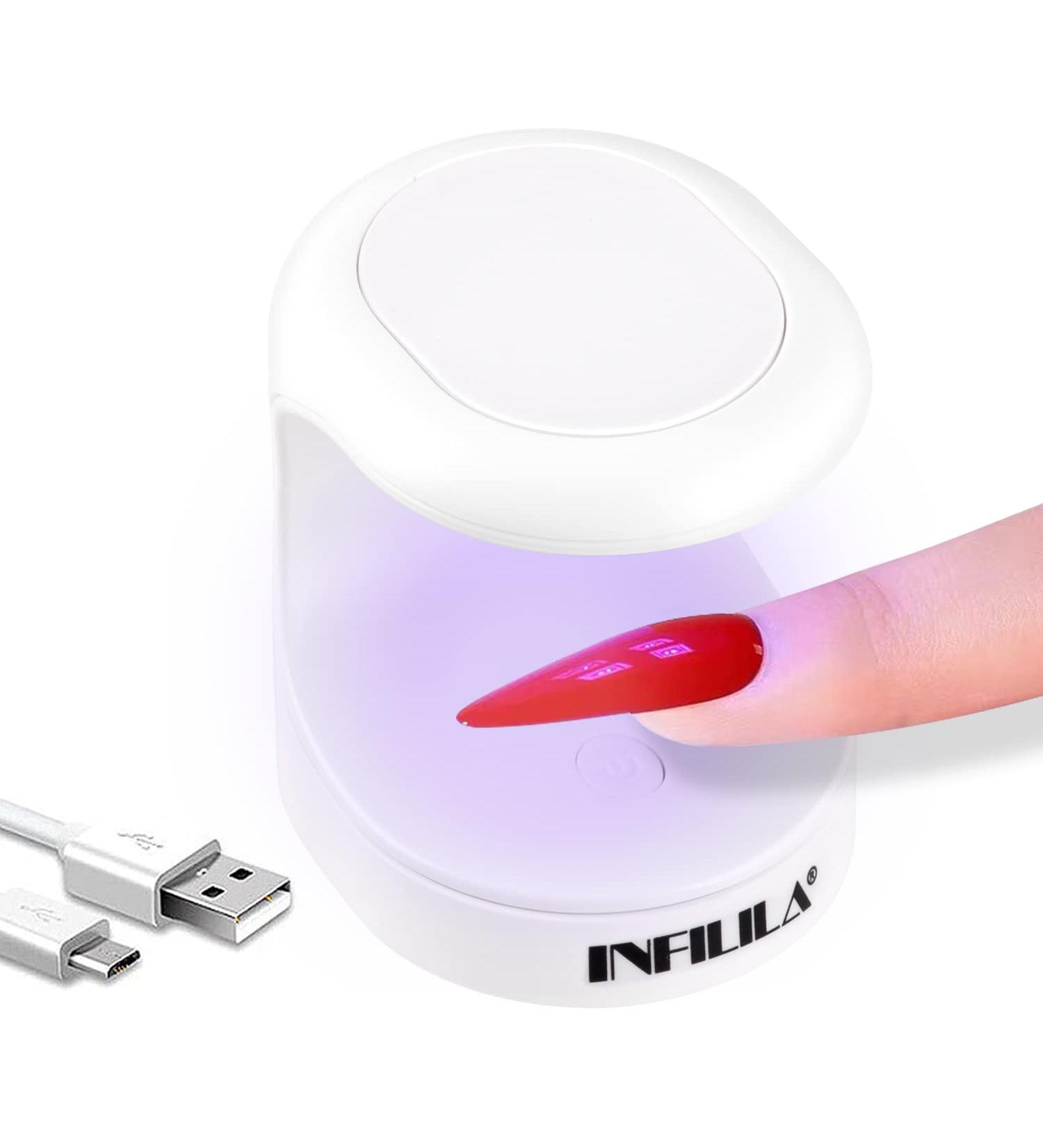 Infilila Mini UV LED Nail Lamp - Portable 16W Quick-Drying Nail Dryer for Gel Nails - USB Powered - 180 Opening Design - A-White - Buy Online on GoSupps.com
