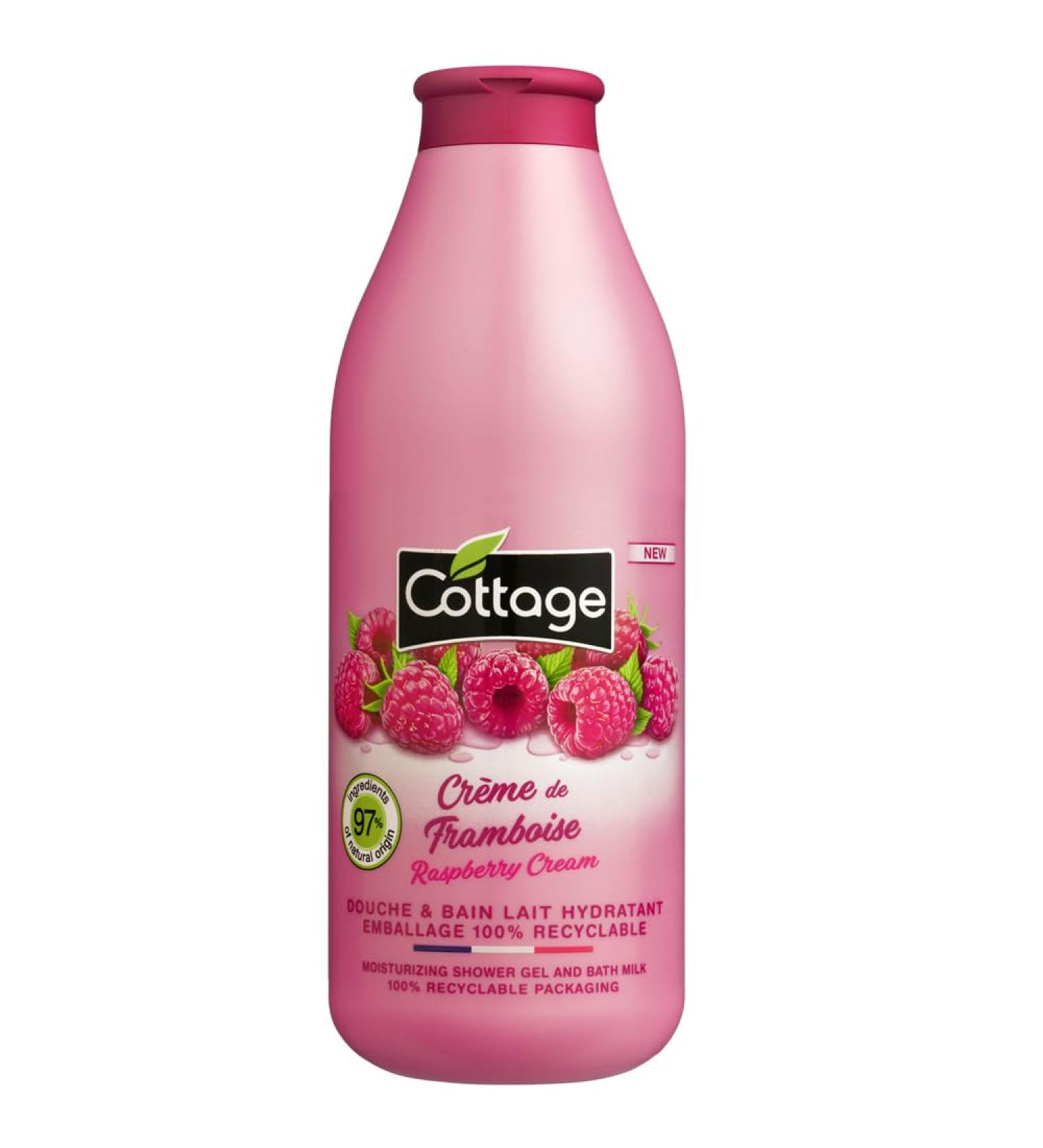  Cottage Cottage Shower & Bath Gel Moisturizing Milk Raspberry Cream - 97% Natural Ingredients - 750ml - Made in France - Buy Online on GoSupps.com