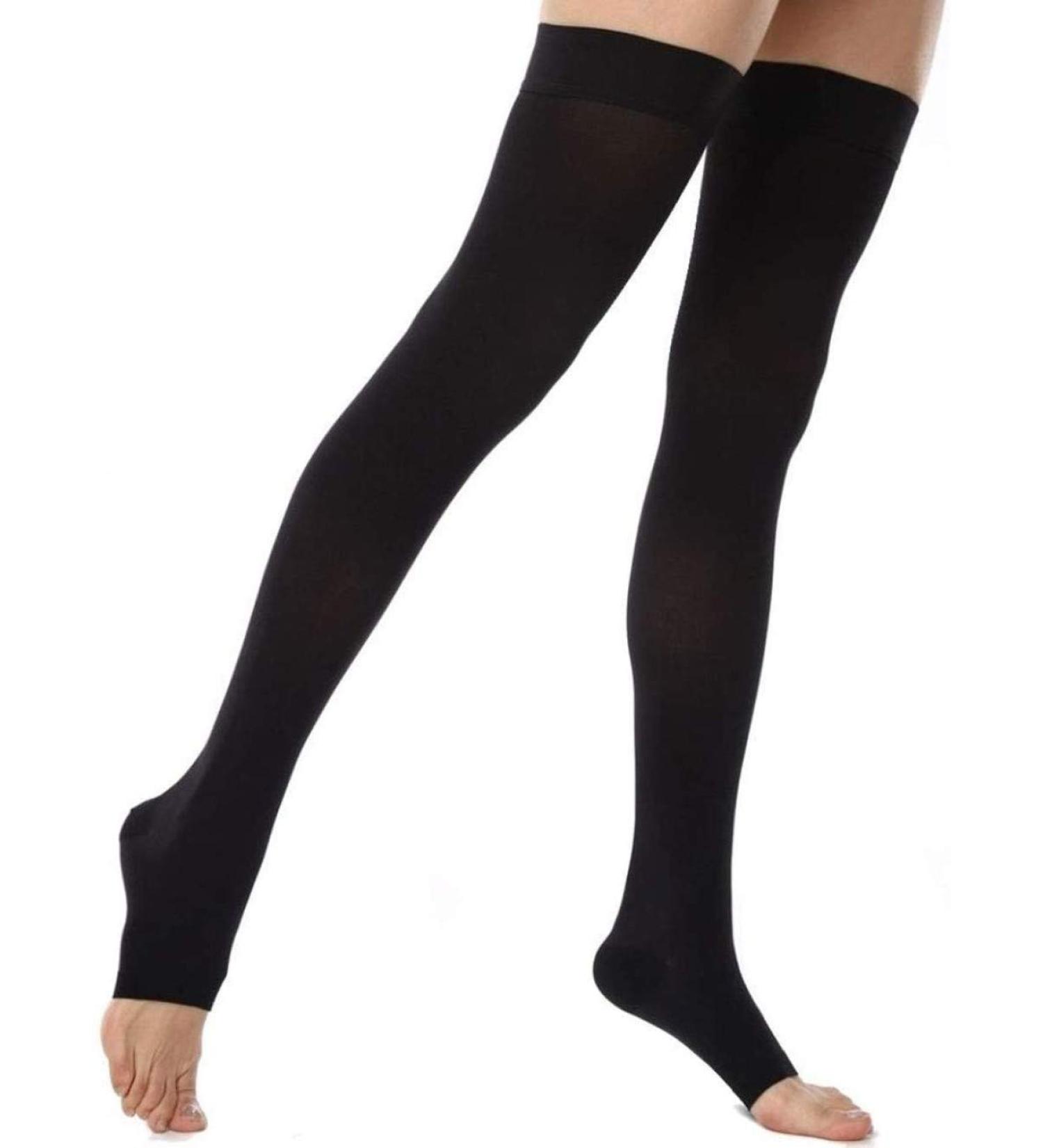 PEDIMEND Open Toe Thigh High Compression Stockings (2PAIR - 4PCS) | Gradient Compression with Silicone Band | Reduce Varicose Veins Promote Blood Circulation | UNISEX | Foot Care BLACK Black - Buy Online on GoSupps.com