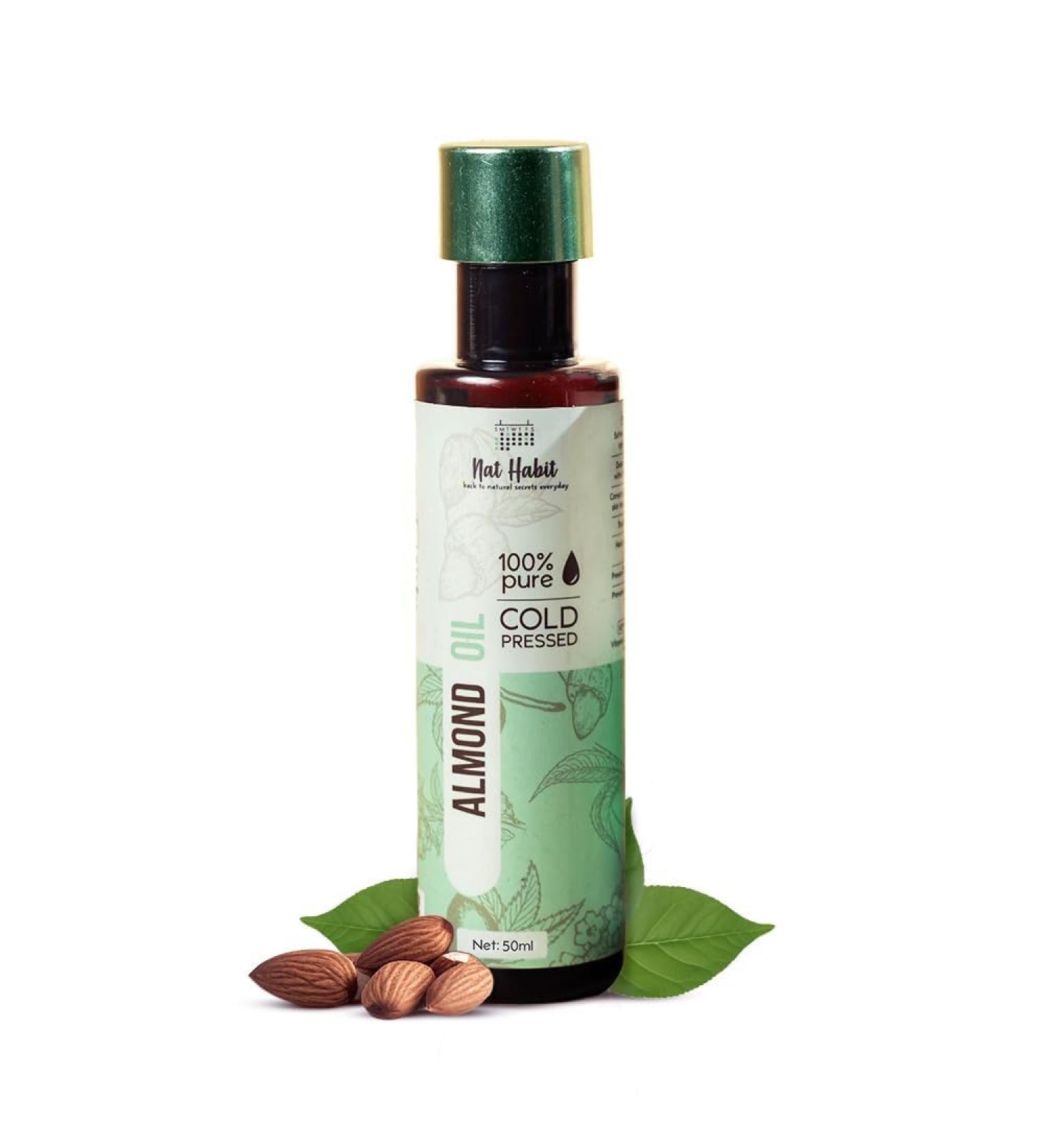 RUVYAA Nat Habit Cold Pressed 100% Pure Sweet Almond (Badam) Oil for Skin & Hair With Vitamin E Omega-3 6 & 9 Mineral Free - 50 ml - Buy Online on GoSupps.com