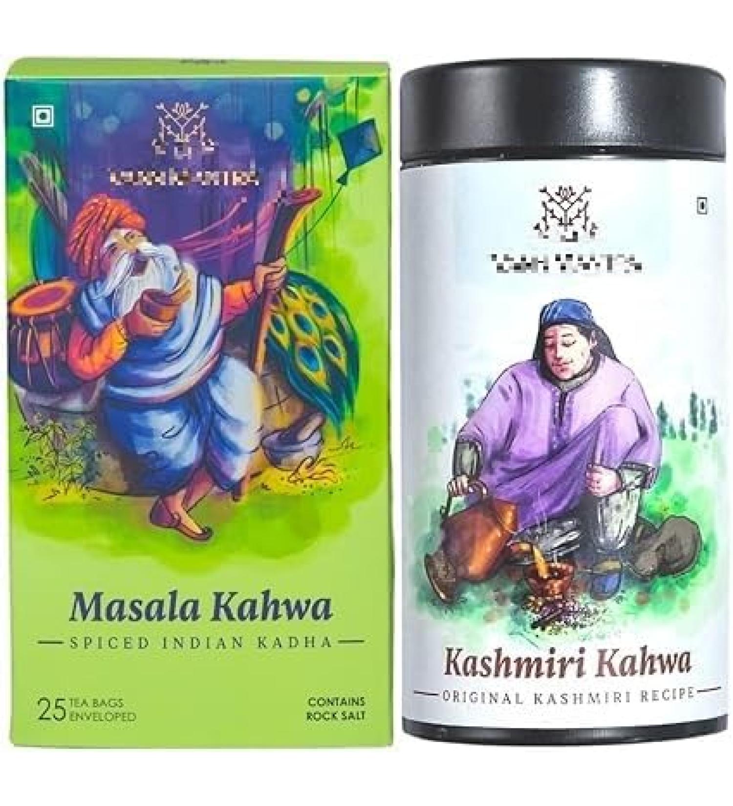 REQ Masala Kahwa Kashmiri Kahwa Indian Tea Combo 25 Tea Bags Each