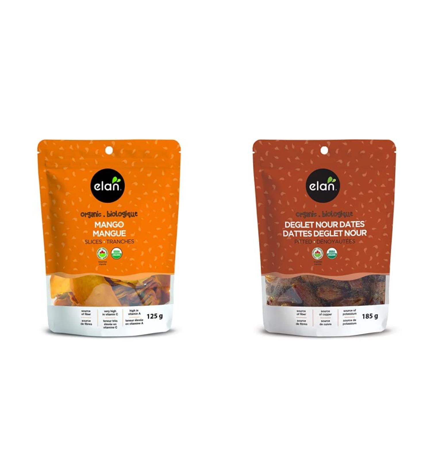 ELAN Organic Mango Slices No Sugar Added Non-GMO Vegan Gluten-Free Kosher 125 g & ELAN Organic Pitted Dates Non-GMO Vegan Gluten-Free 185 Gram - Buy Online on GoSupps.com