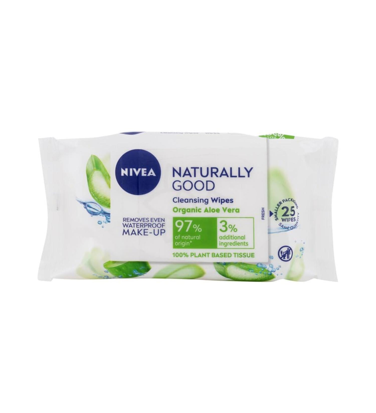 Nivea Naturally Good Cleansing Wipes- 25 Wipes Organic Aloe Vera