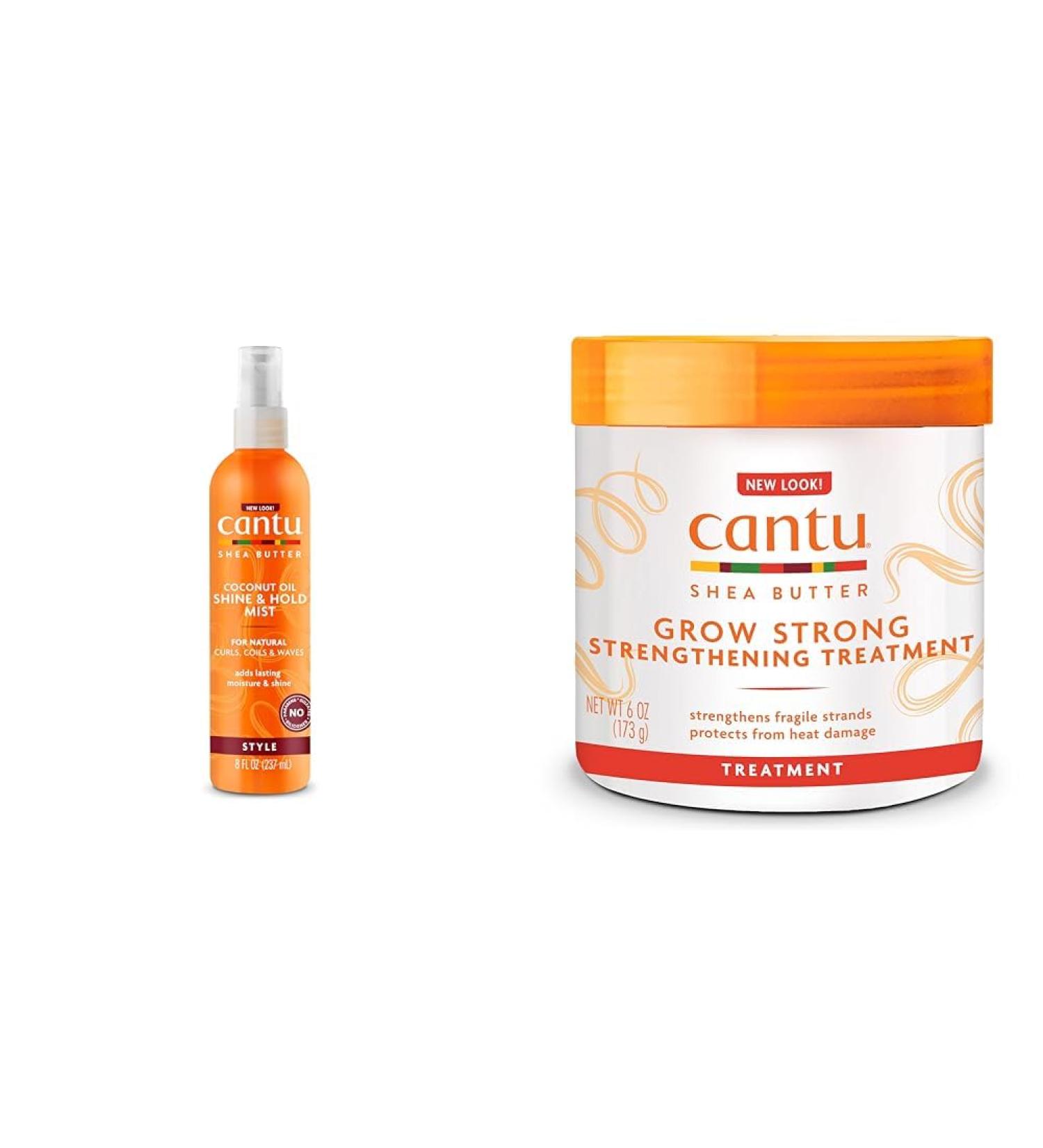 Cantu Coconut Oil Shine & Hold Mist with Shea Butter for Natural Hair 8 fl oz & Grow Strong Strengthening Treatment with Shea Butter 6 oz Bundle - Buy Online on GoSupps.com