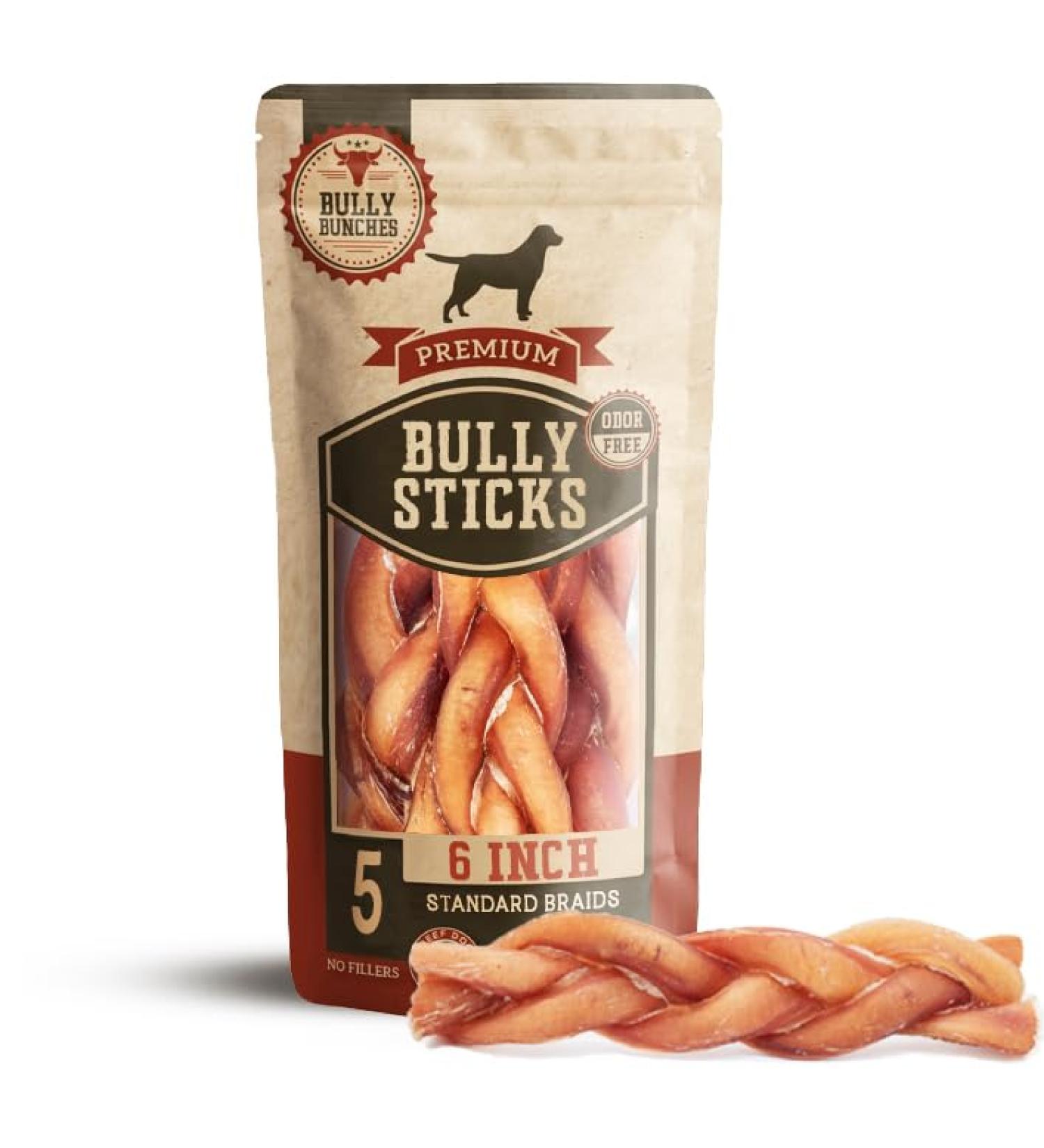 Bully Bunches All Natural Braided 6 Inch Bully Sticks Odour Free Rawhide Free Chemical Free Safe Long Lasting Thick Beef Dog Chew Gnaws Fully Digestible Treat for Small and Medium Dogs 5 Pk 50 g (Pack of 1) - Buy Online on GoSupps.com