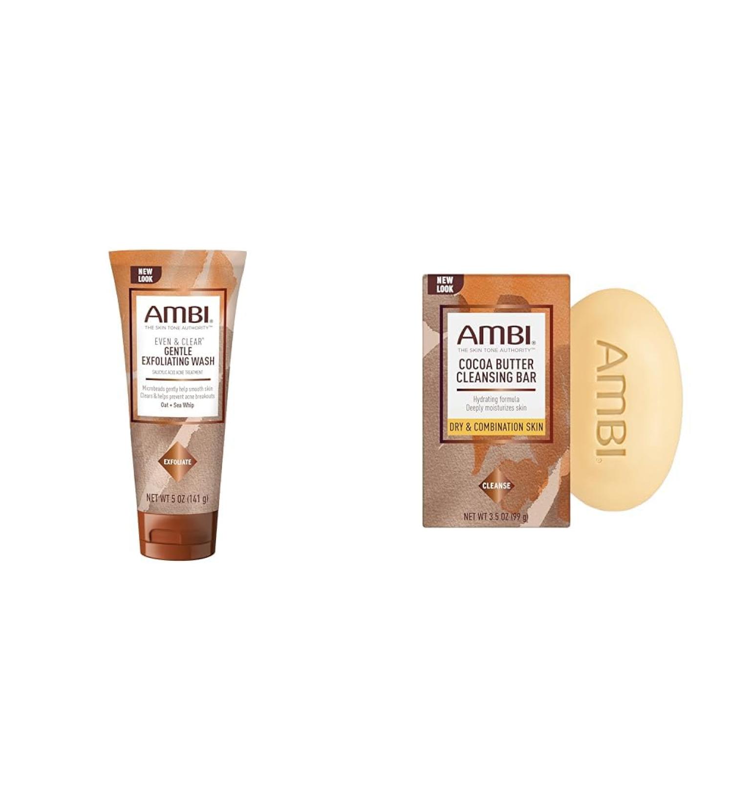 Ambi Exfoliating Wash I With Salicylic Acid Acne Treatment & Cocoa Butter Cleansing Bar I 5 Ounce & 3.5 Ounce - Buy Online on GoSupps.com