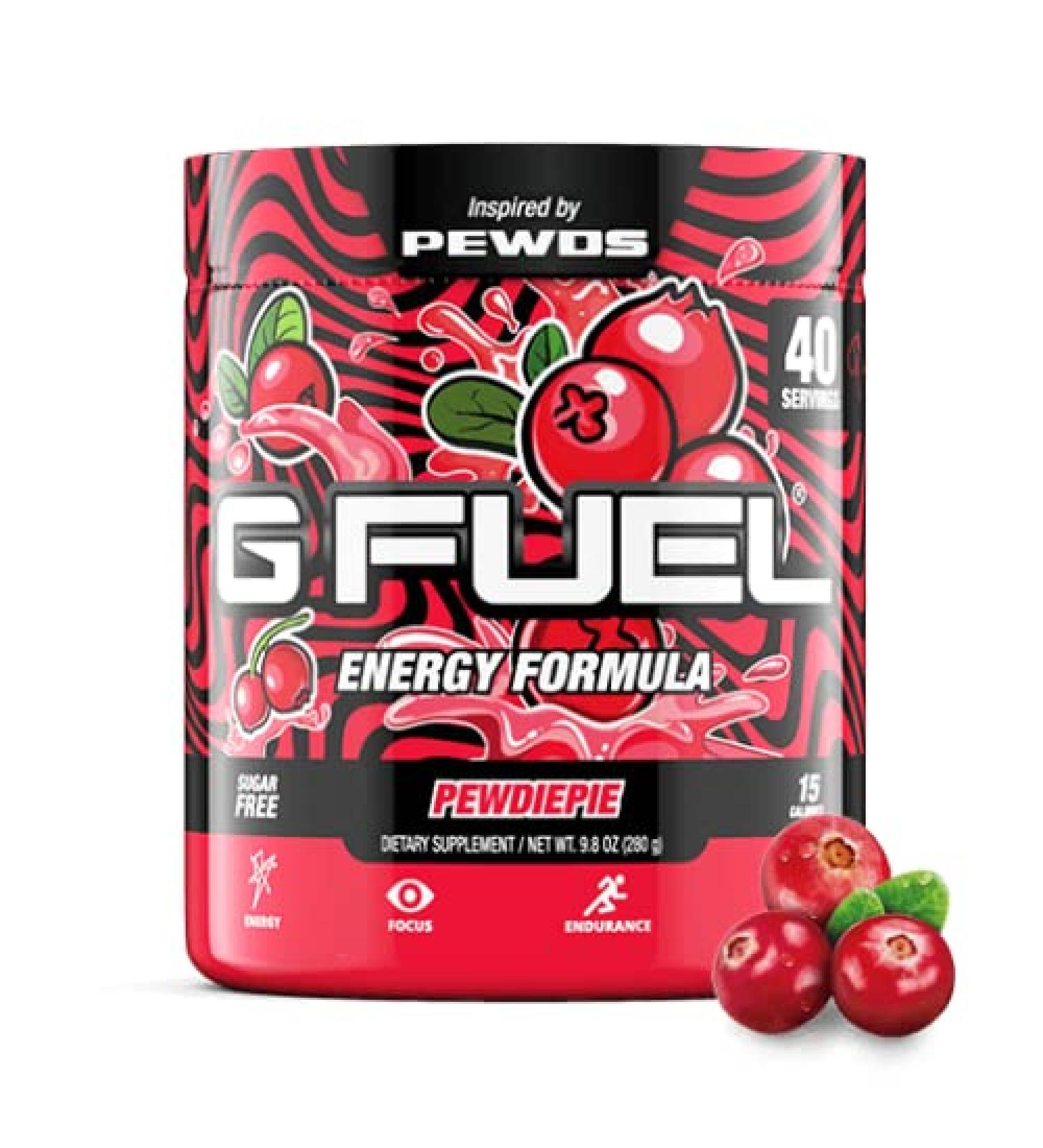 G Fuel PewDiePie Lingonberry Energy Powder 9.8 oz Tub - 40 Servings | Natural Energy and Focus Supplement - Buy Online on GoSupps.com