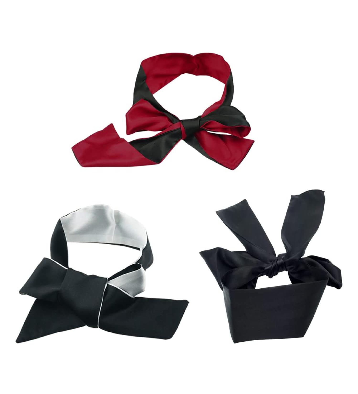 3Pcs Satin Eye Mask Blindfolds for Party Games and Sleeping - Adjustable Silk Blindfolds in Black, Red, and White - 140 cm/55 inch - Buy Online on GoSupps.com