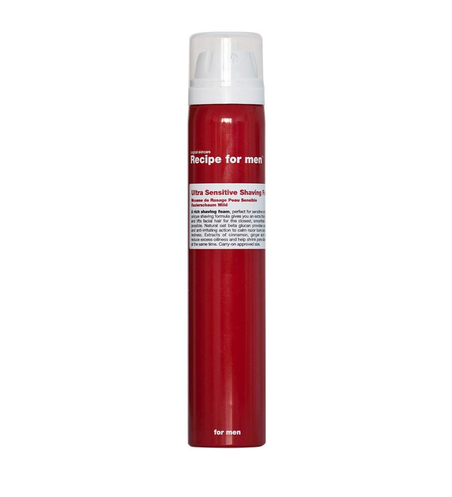 RECIPE FOR MEN Ultra sensitive Shaving Foam for Sensitive Skin: Extra Thick Lather Lifts Facial Hair Calms Razor Burn With Natural Oat Beta Glucan & Sebustop 100% Vegan Made in Sweden 100ml