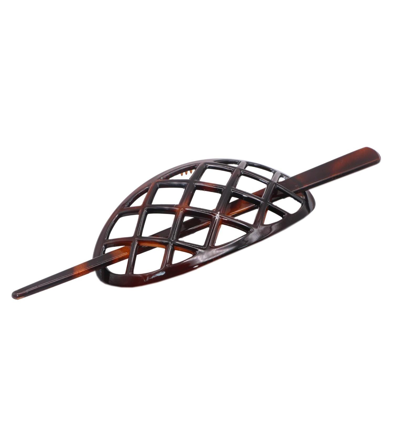 Parcelona French Criss Cross Tortoise Shell Brown Cellulose Acetate Chignon Bun Cover - Made in France Ponytail Holder Hair Pin for Women - Buy Online on GoSupps.com
