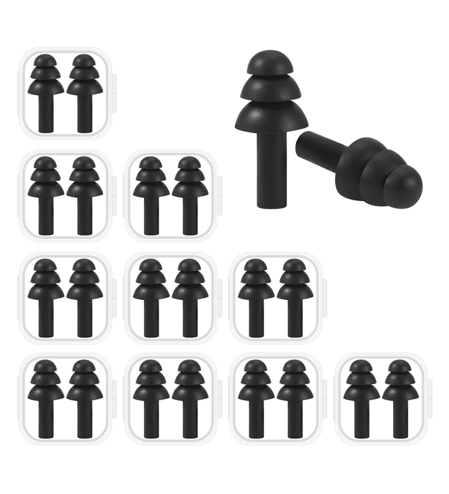 10 Pairs Noise Cancelling Ear Plugs Premium Soft Silicone Reusable Waterproof Hypoallergenic Earplugs for Swimming Airplanes Concerts Shooting Travelling Sleeping & Snoring (Black)