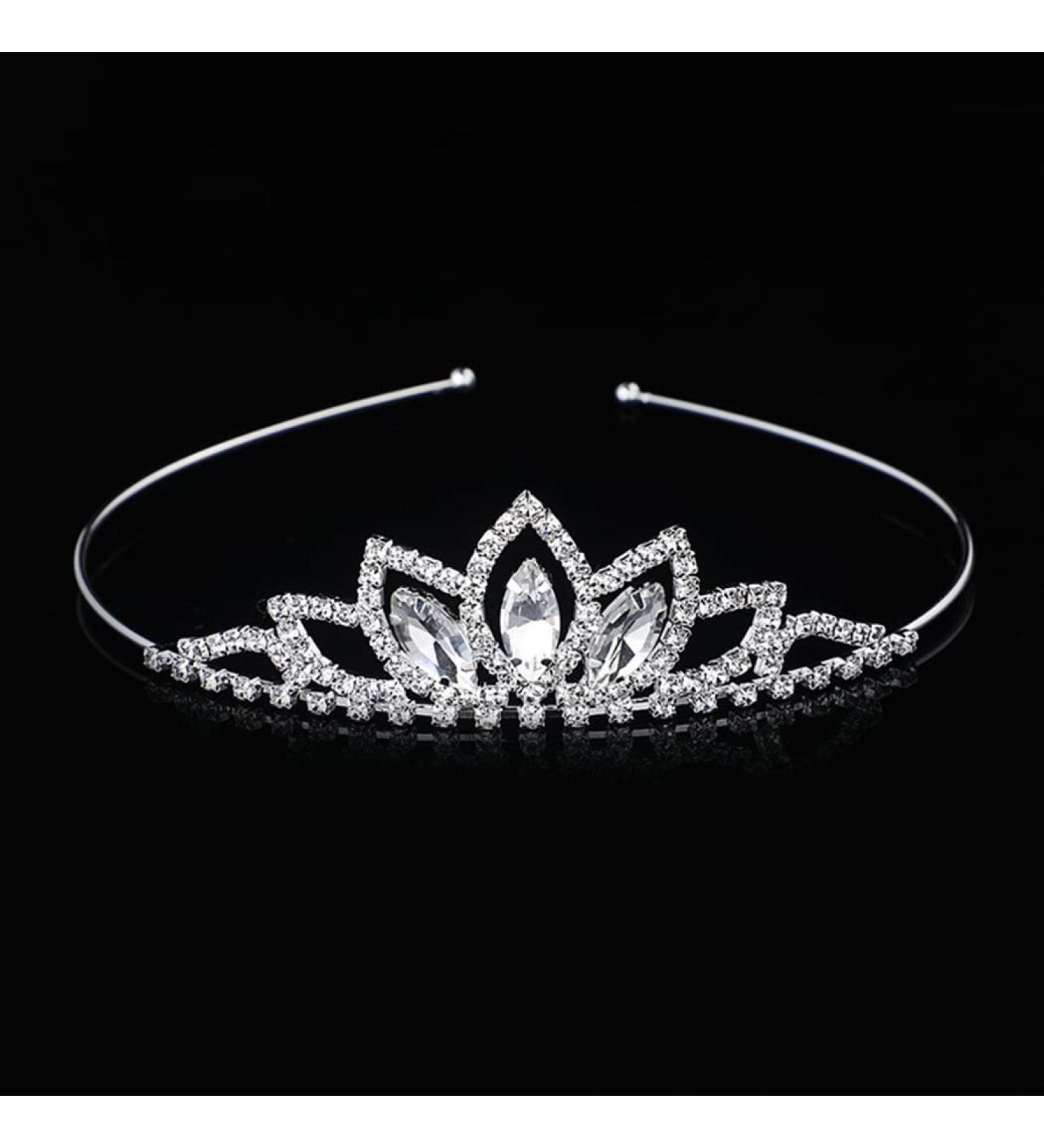 Silver Crystal Tiara Crown - Girls & Women's Rhinestone Birthday Headband for Parties - Buy Online on GoSupps.com
