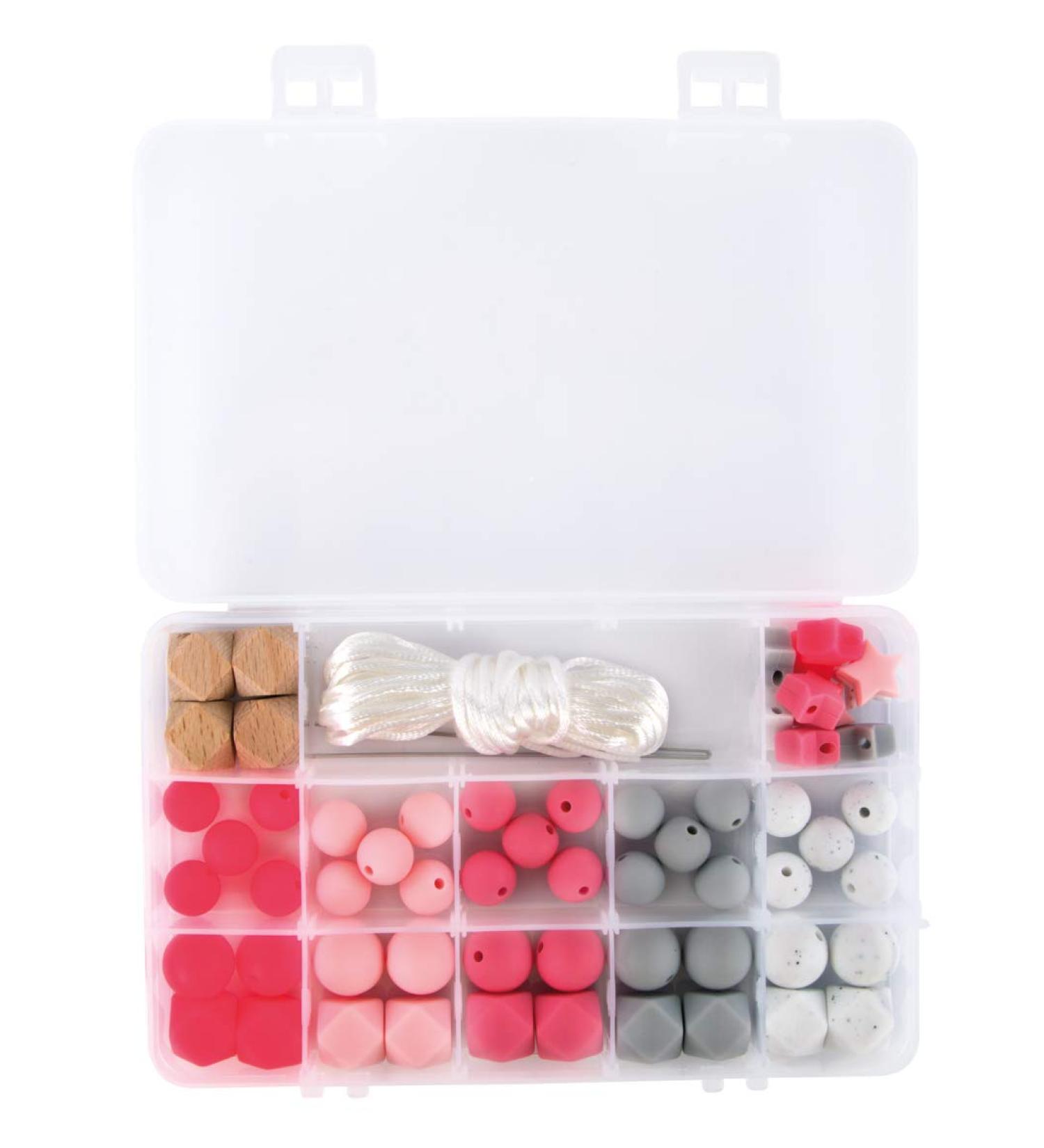 Rayher 14860258 Silicone Beads Assorted - Pink Light Grey White | 61 Pieces Set with Threading Cord | Sweat & Saliva Resistant | Perfect for Jewelry Making - Buy Online on GoSupps.com