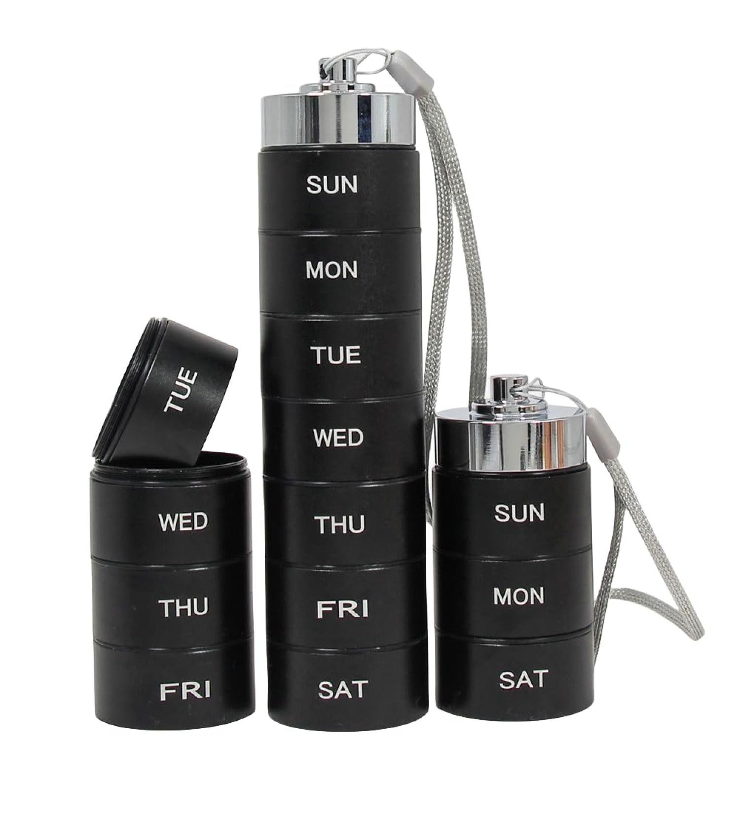 Waterproof Metal Pill Box - 7-Day Aluminum Pill Organizer for First Aid & Medicine (Black) | International Shipping Available - Buy Online on GoSupps.com