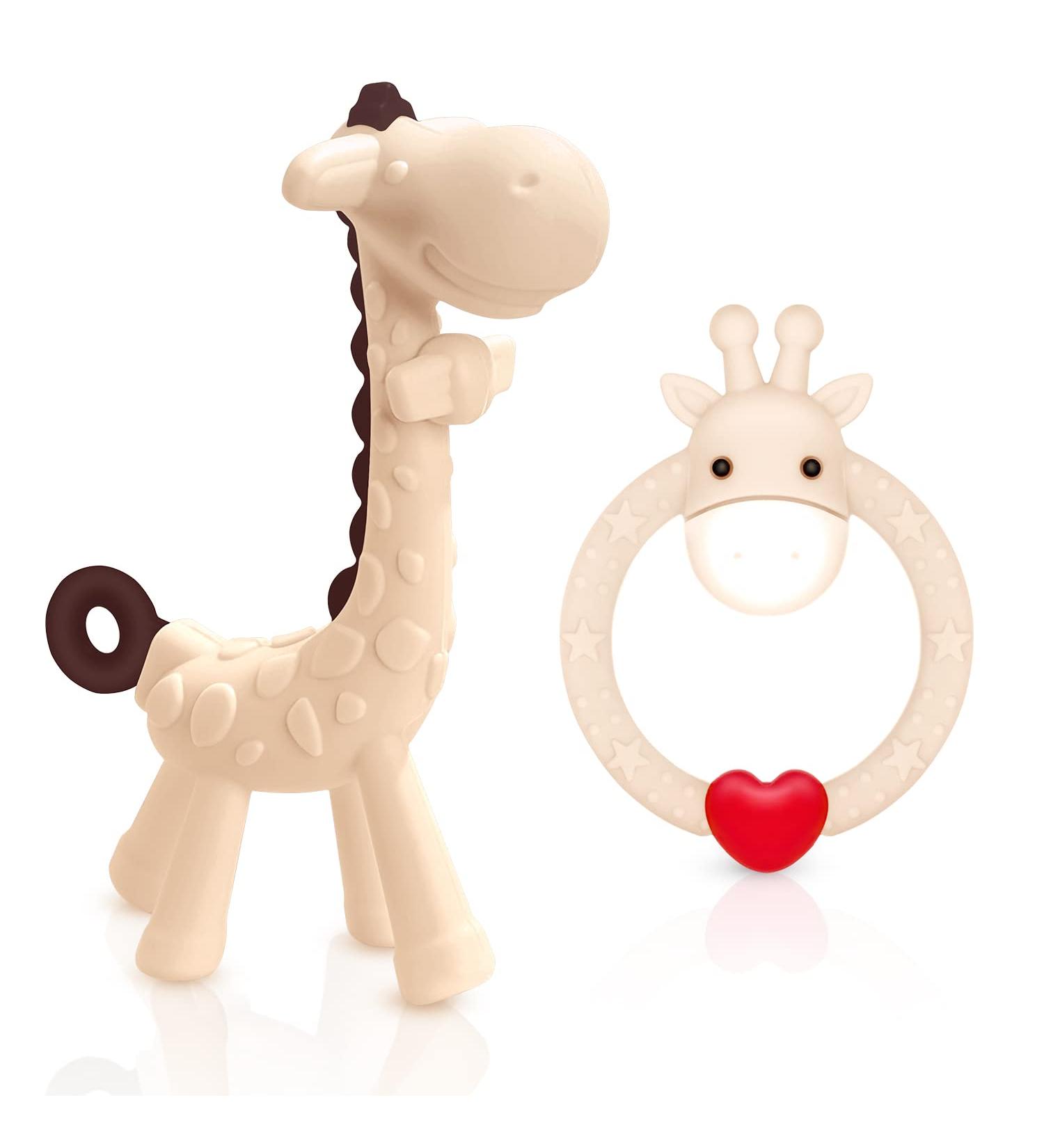 Buy Share & Care BPA-Free Silicon Giraffe Baby Bite Ring Toys - 2 Set for Gum Pain Relief | Perfect for Infants 3 Months+ - Buy Online on GoSupps.com