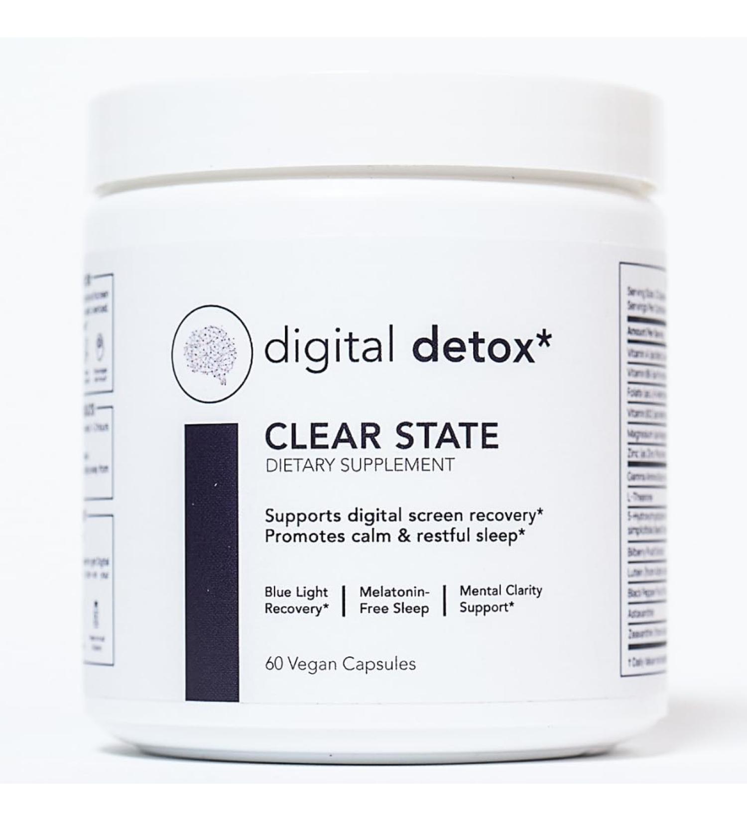 CLEAR STATE Digital Detox Eye Health and Screen Recovery Support - L-Theanine, GABA, 5-HTP, Lutein and Zeaxanthin Supplement, Astaxanthin, Bilberry, B12 - Vegan Meltonin Free Eye Vitamins - Buy Online on GoSupps.com