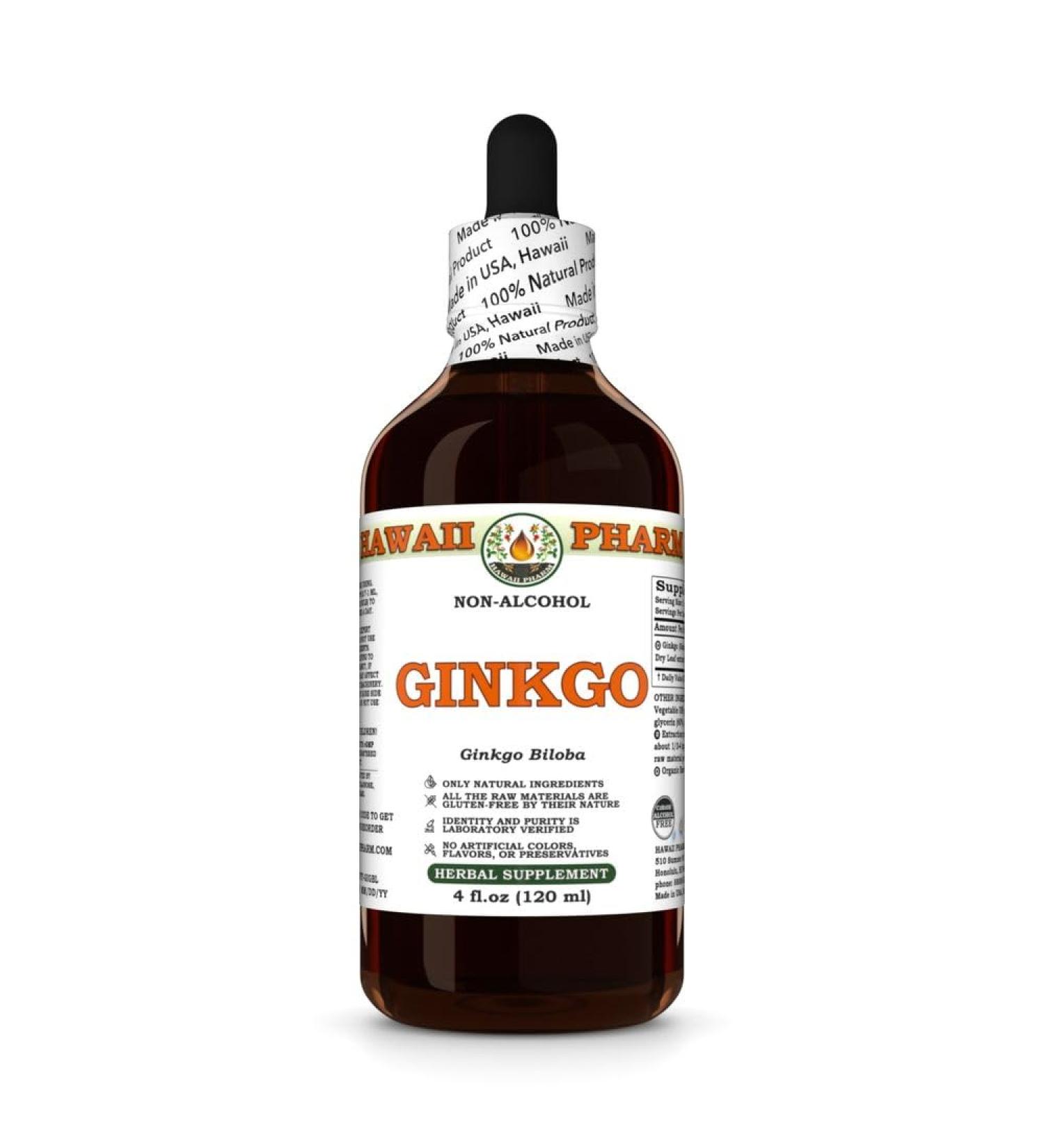 Ginkgo (Ginkgo Biloba) Dry Leaf Glycerite Made in Hawaii Organic Raw Materials All Natural Vegan Lab Tested Alcohol-Free Liquid Extract - 4 fl.oz 4 Fl Oz (Pack of 1) - Buy Online on GoSupps.com