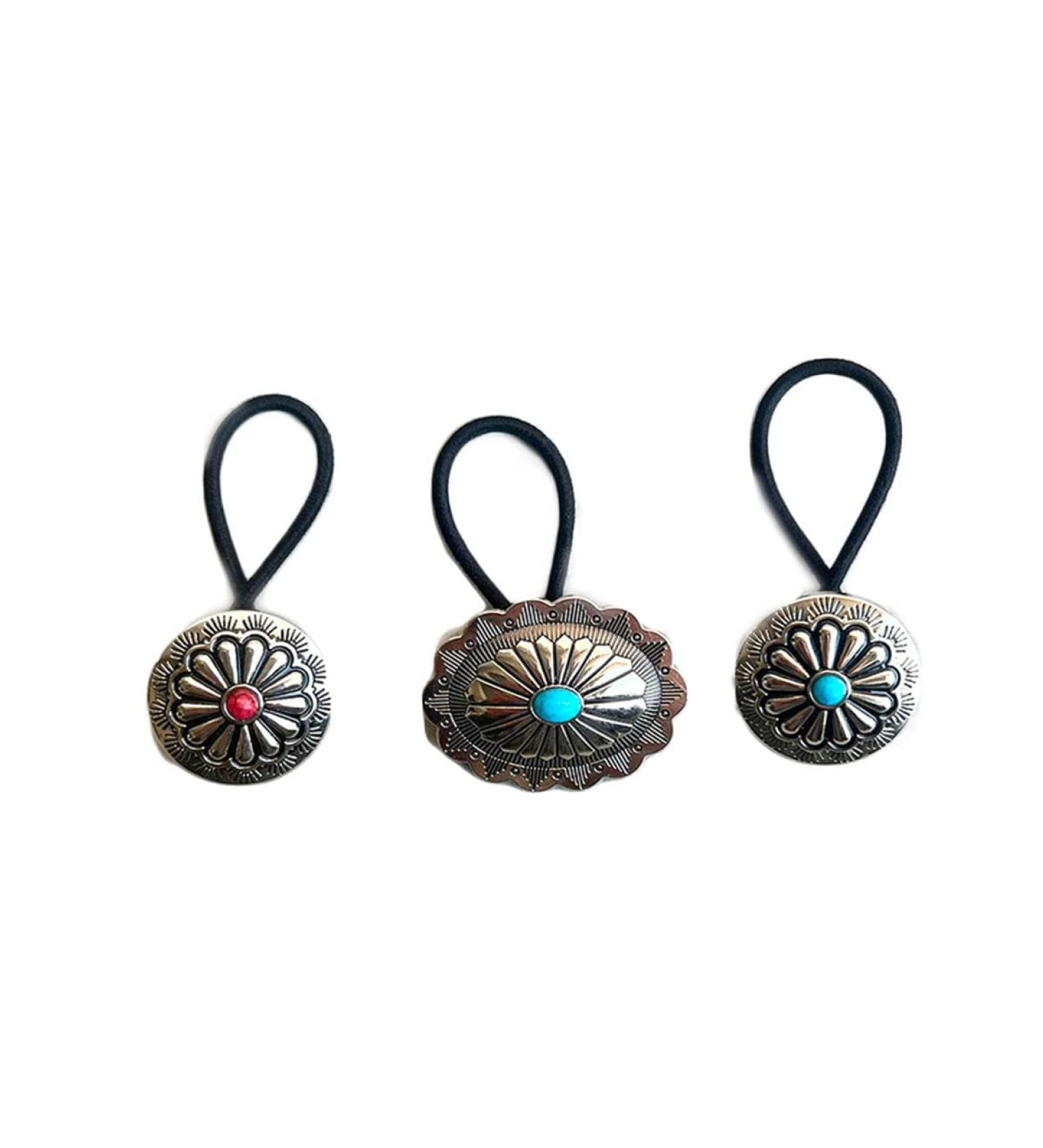 Concho Metal Ponytail Holder Set - Squash Blossom Hair Ties Bundle | BW34 - Buy Online on GoSupps.com