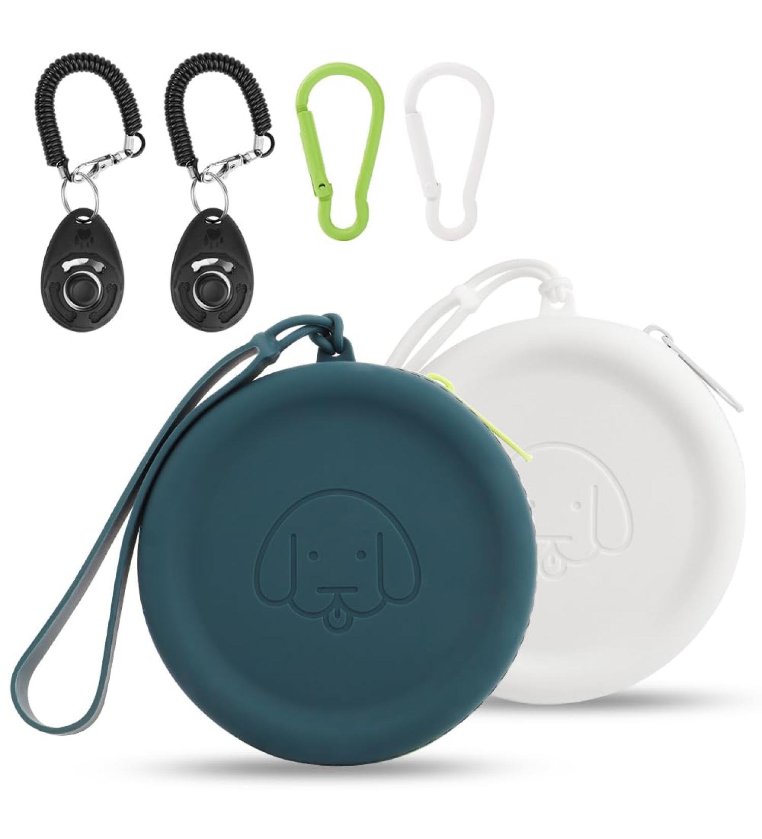 Portable Silicone Dog Training Treat Bags - 2 Pack Easy to Clean Odorless Zip Design Dark Green & White - Buy Online on GoSupps.com