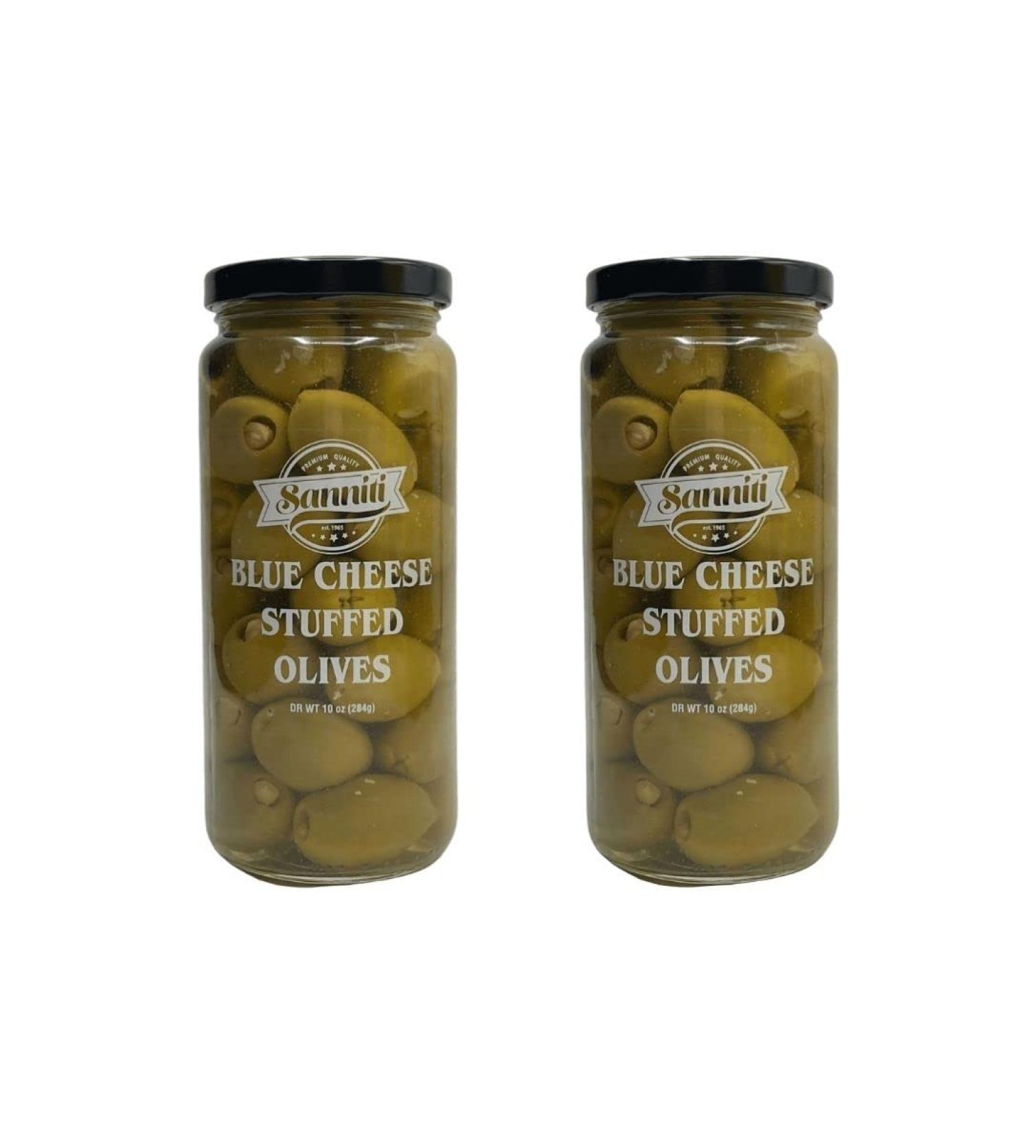 Sanniti Blue Cheese Stuffed Olives, Net Weight 16 oz - Drained Weight 10 oz (Pack of 2)