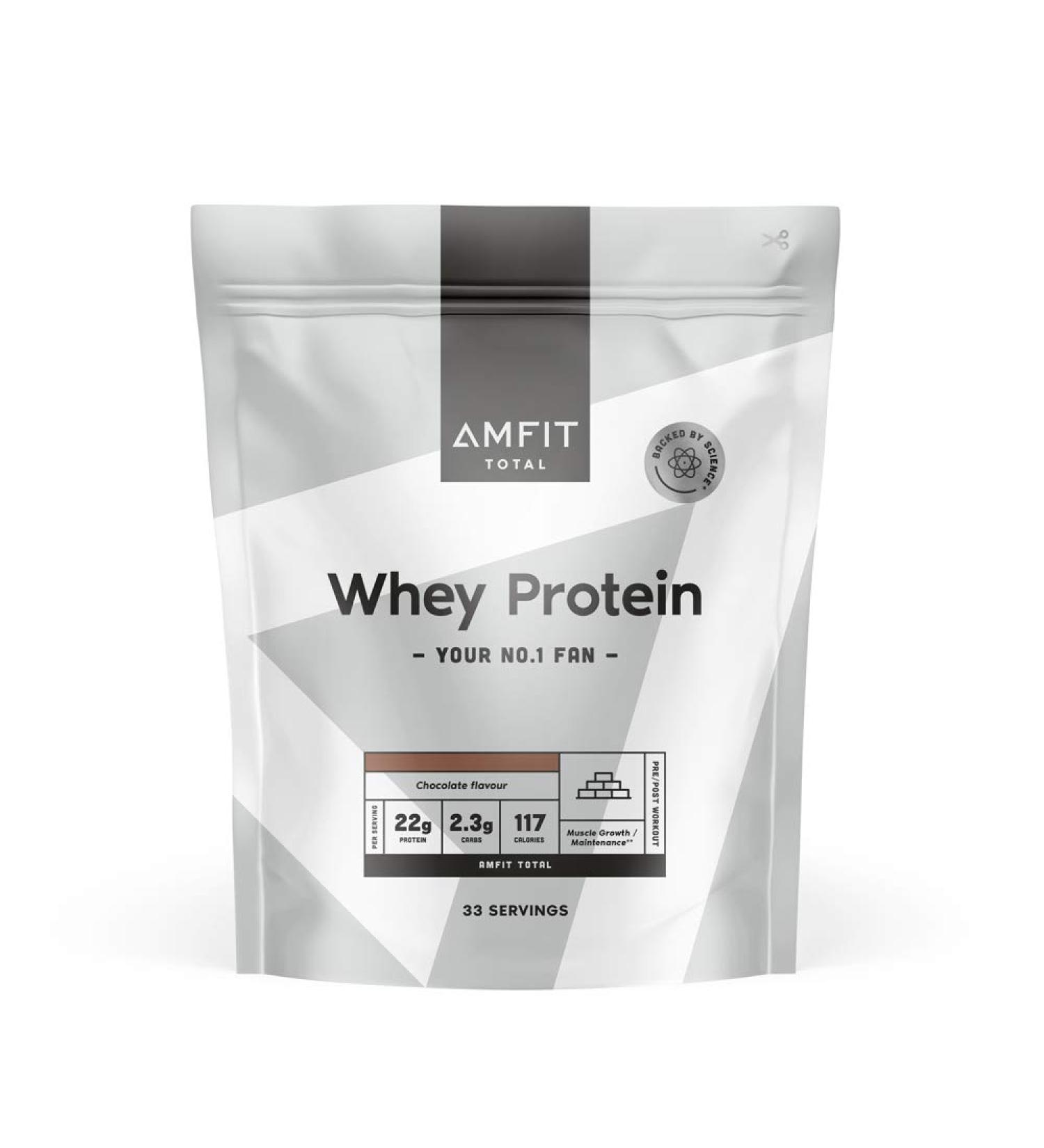 Amazon Brand - Amfit Nutrition Whey Protein Powder Chocolate Flavour 33 Servings 1 kg (Pack of 1) - Buy Online on GoSupps.com