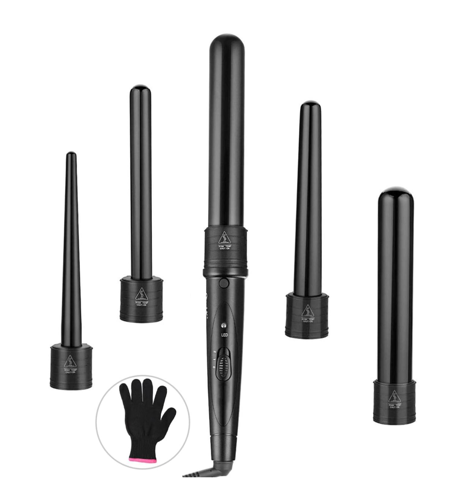Lanboo 5 in 1 Curling Iron Set with Interchangeable Ceramic Barrels and Protective Glove - Fast Heating Hair Curler Kit for Loose Curls - Buy Online on GoSupps.com